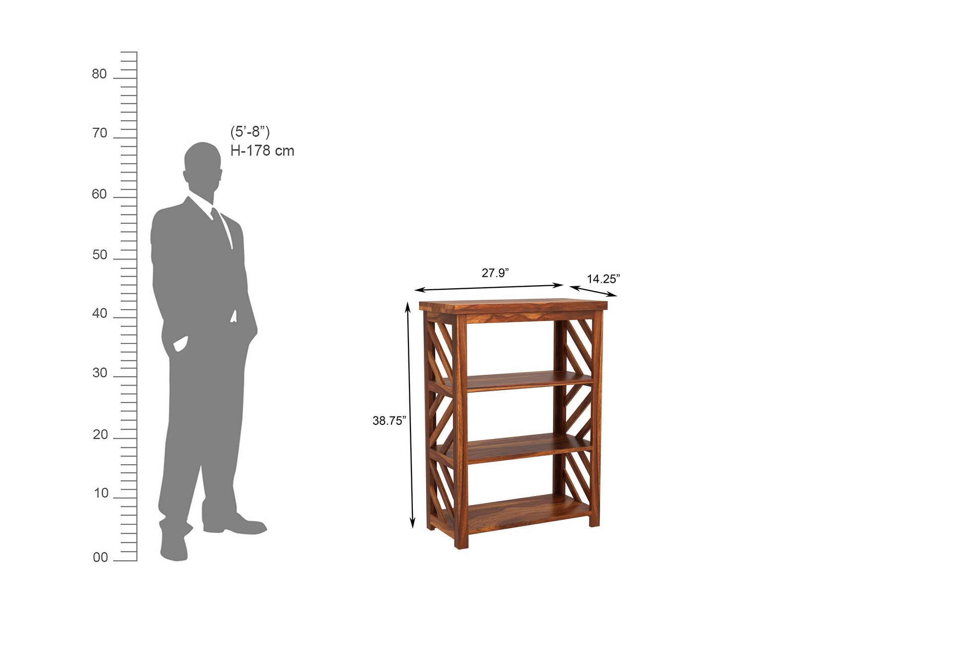Saylor Sheesham Wood Medium Size Bookshelf Teak finish