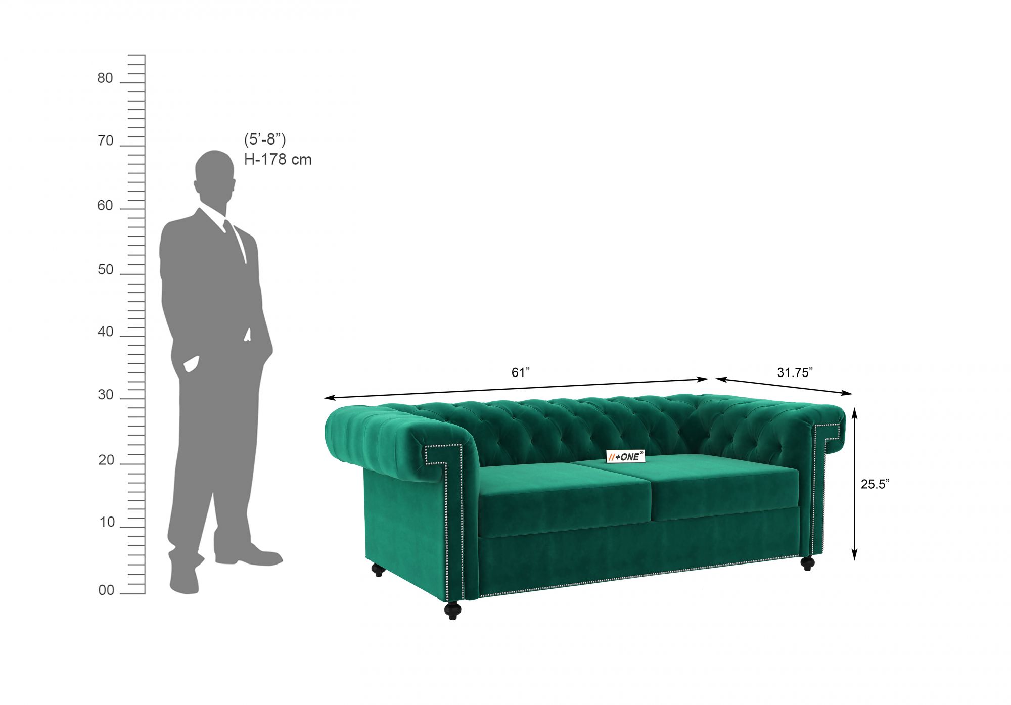 Octa Emerald Green 2 Seater Sofa
