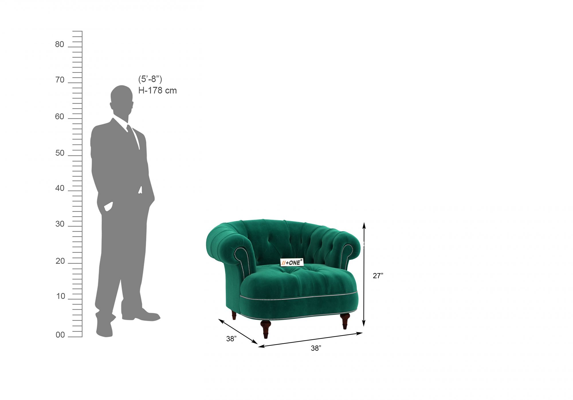 Duke Emerald Green 1 Seater Sofa