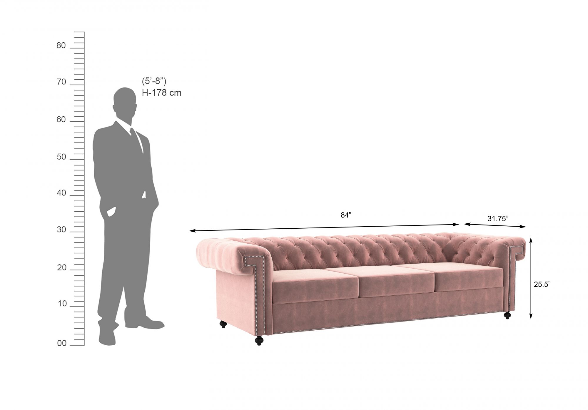 Octa Rose Dust 3 Seater Sofa