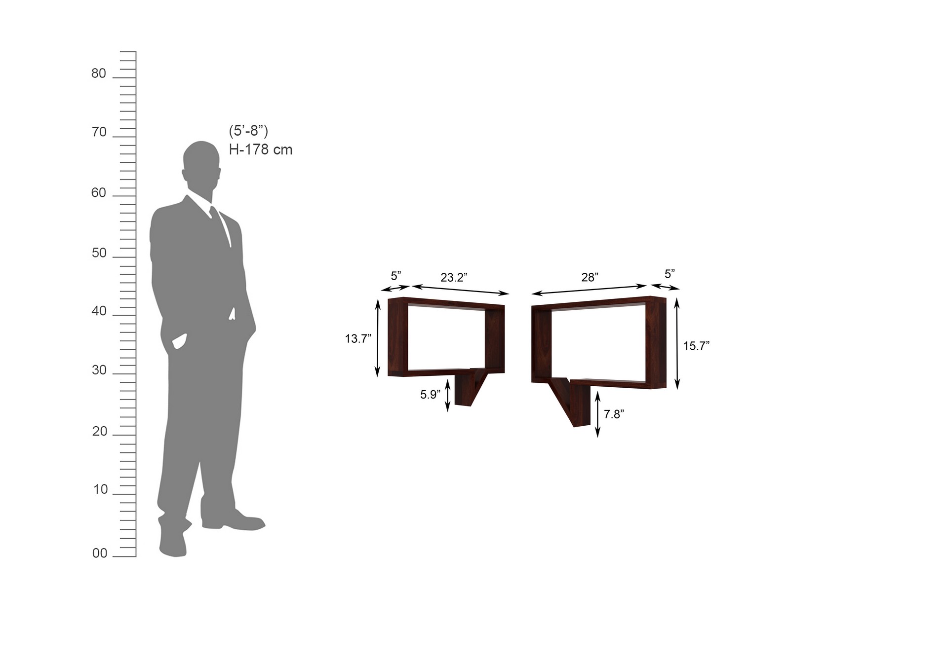 Fogn Sheesham Wood Wall Shelves Teak finish