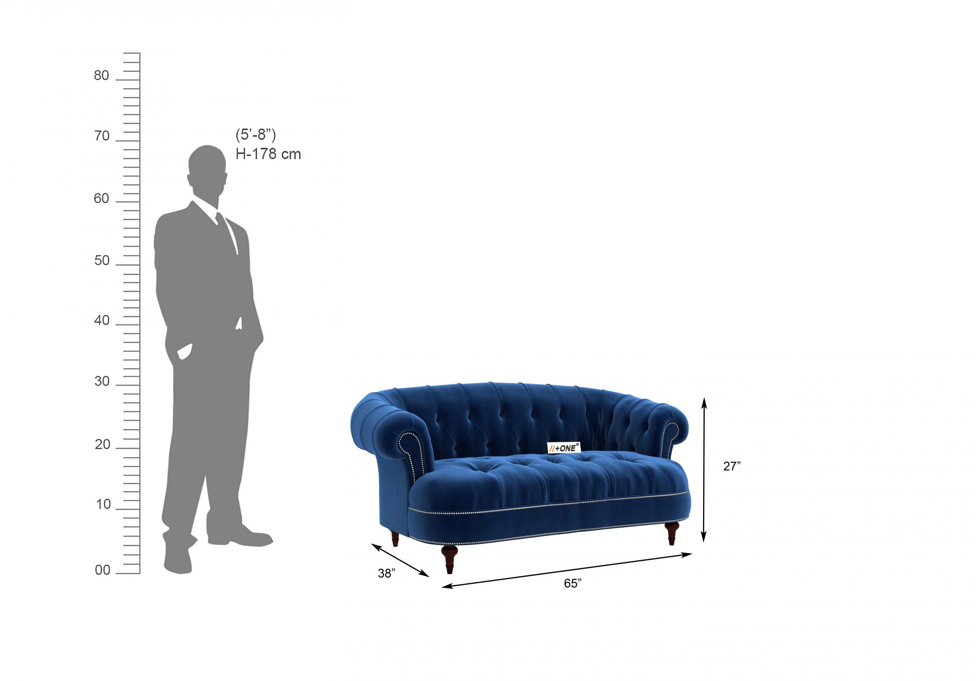 Duke Indigo Blue 2 Seater Sofa