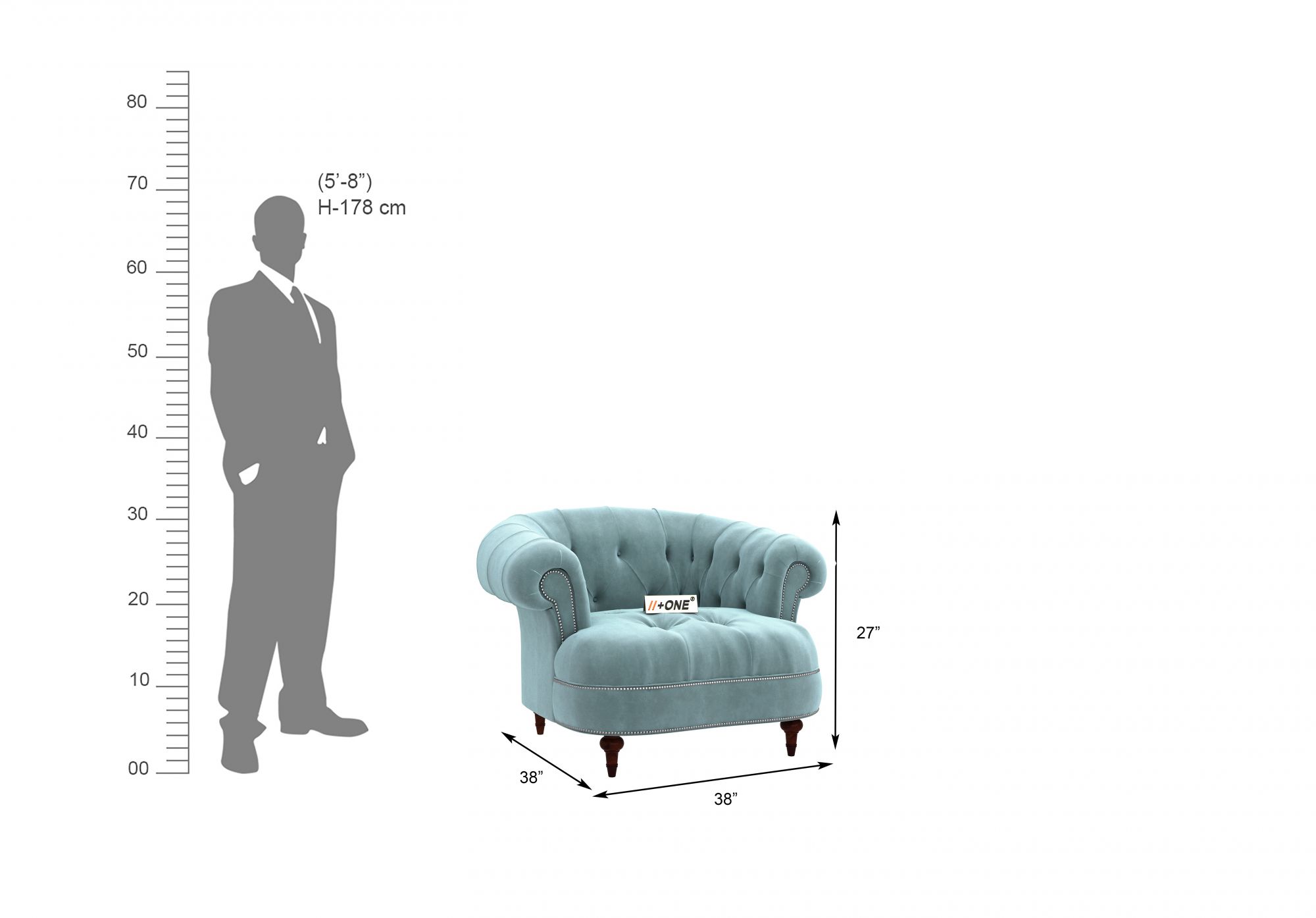 Duke Dusk Blue 1 Seater Sofa