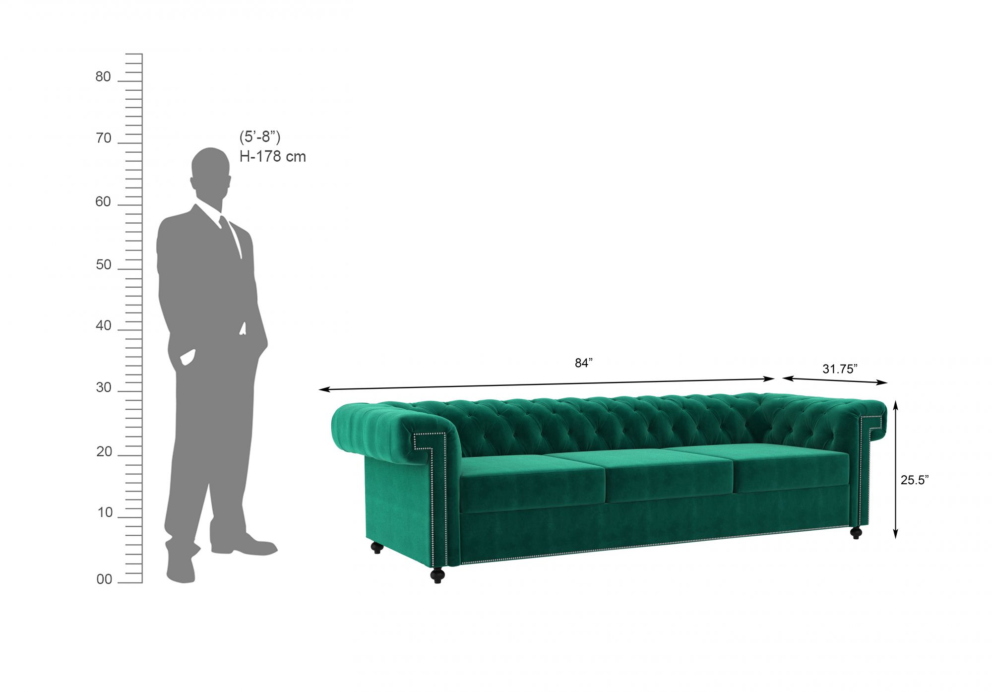 Octa Emerald Green 3 Seater Sofa