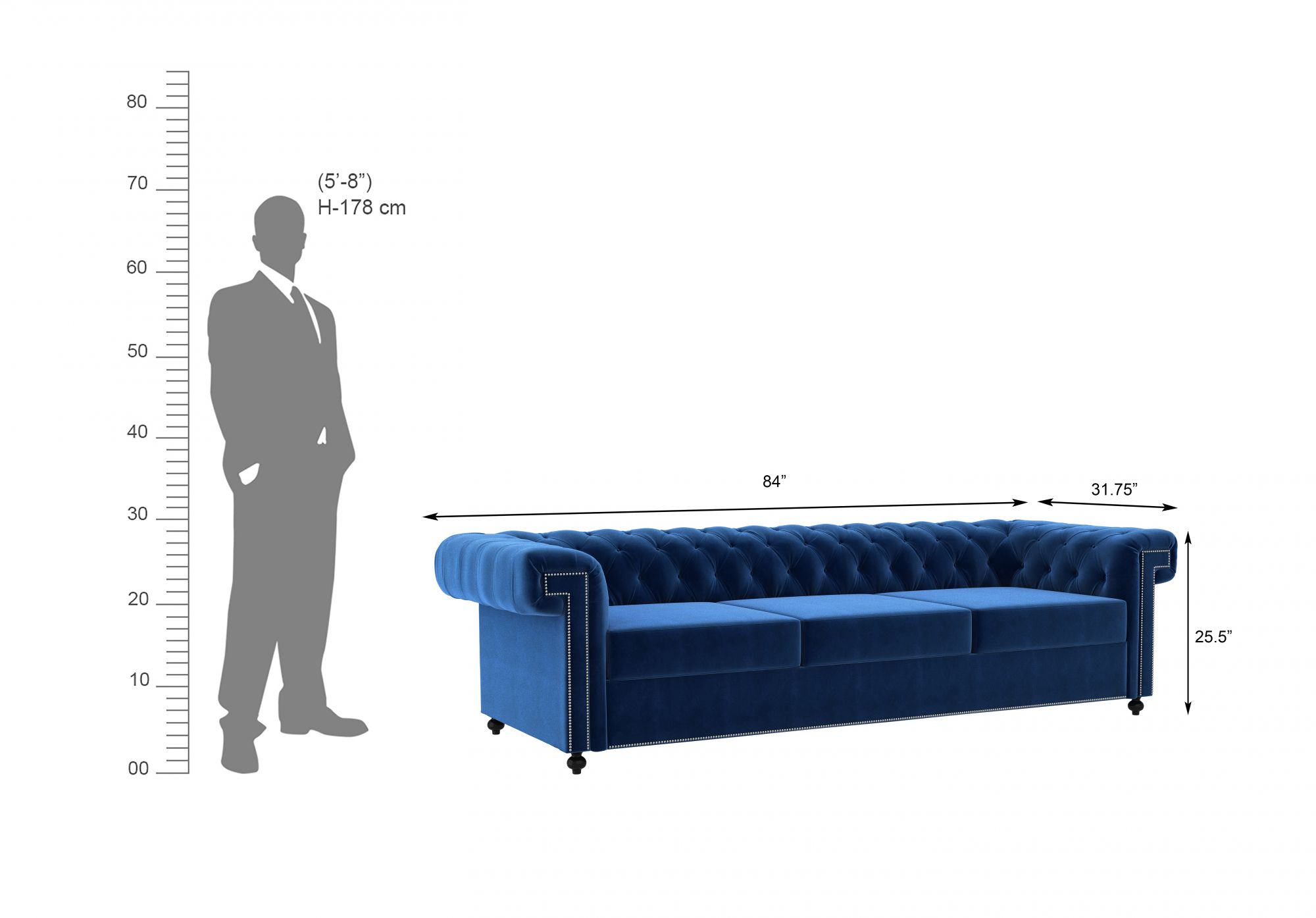 Octa Indigo Blue 3 Seater Sofa