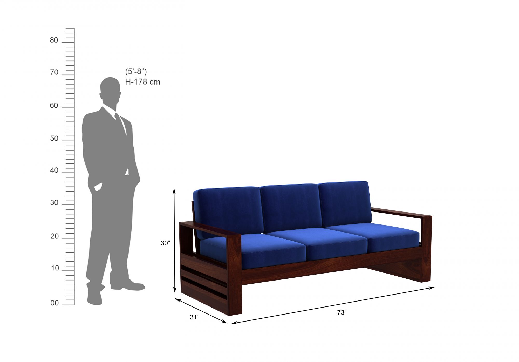 Picton Blue Wooden Sofa Set 5 Seater