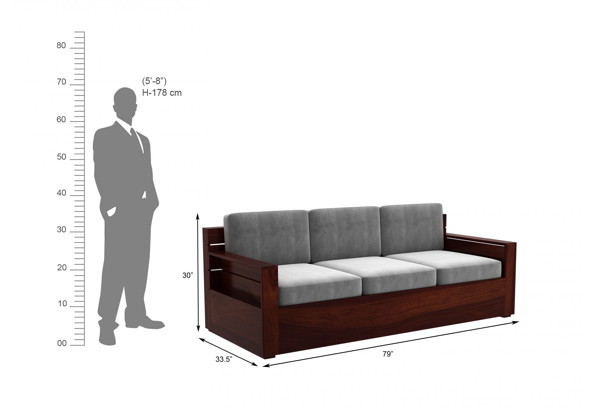 Nelson Grey 5 Seater Wooden Sofa Set