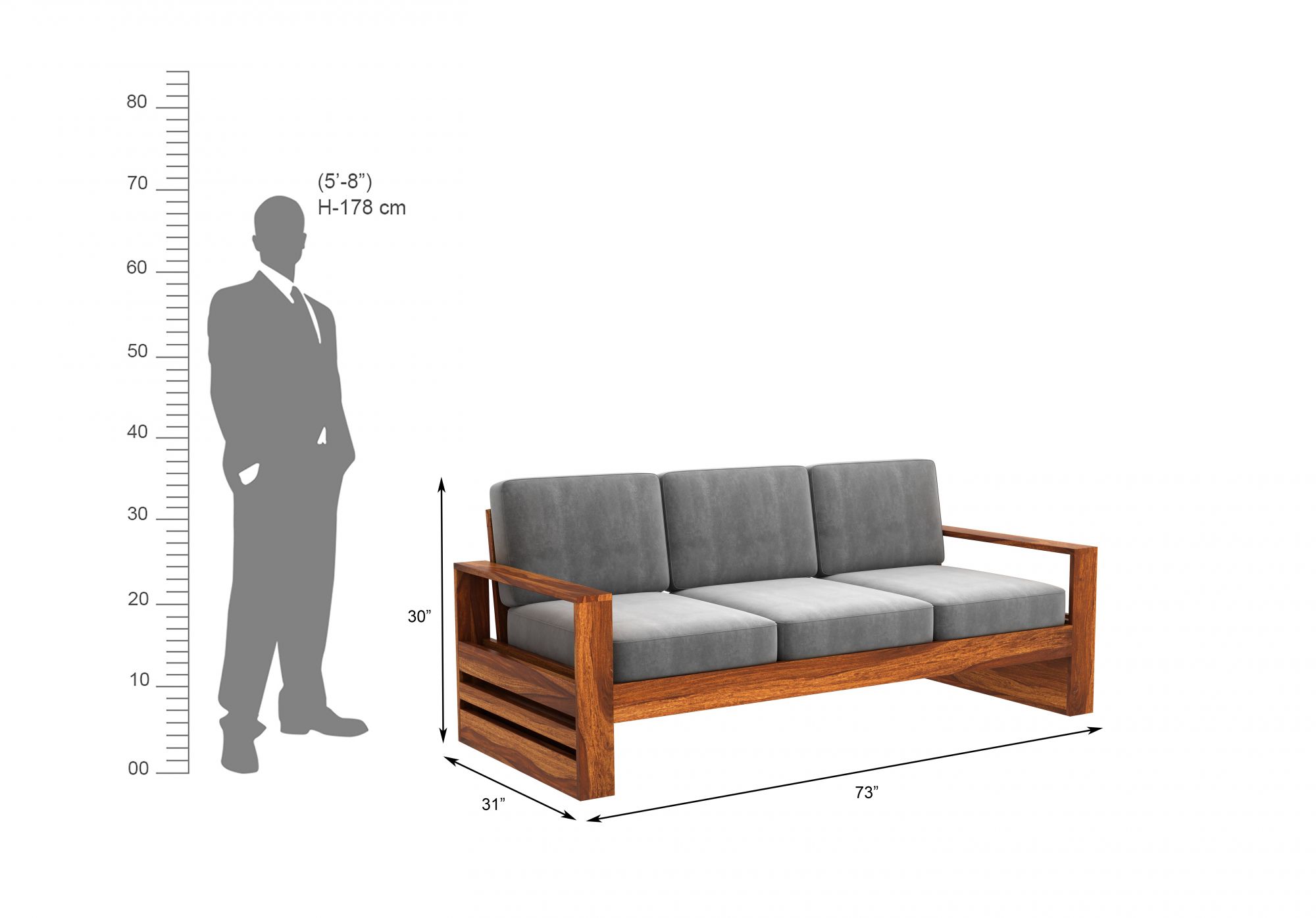 Picton Grey Wooden Sofa Set 5 Seater