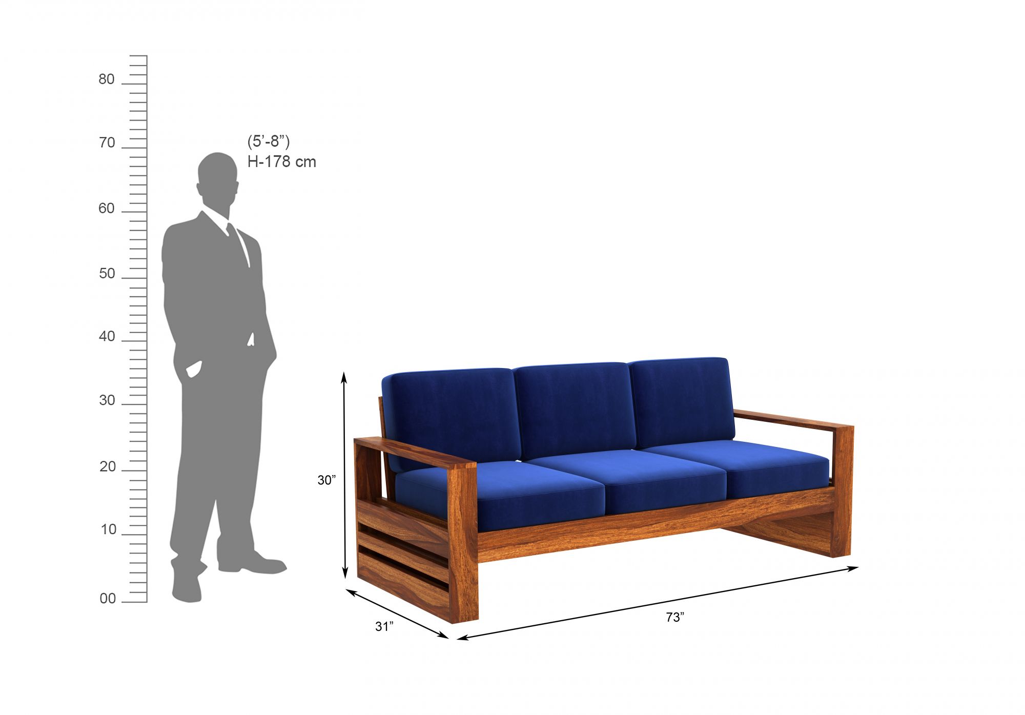 Picton Blue Wooden Sofa Set 5 Seater