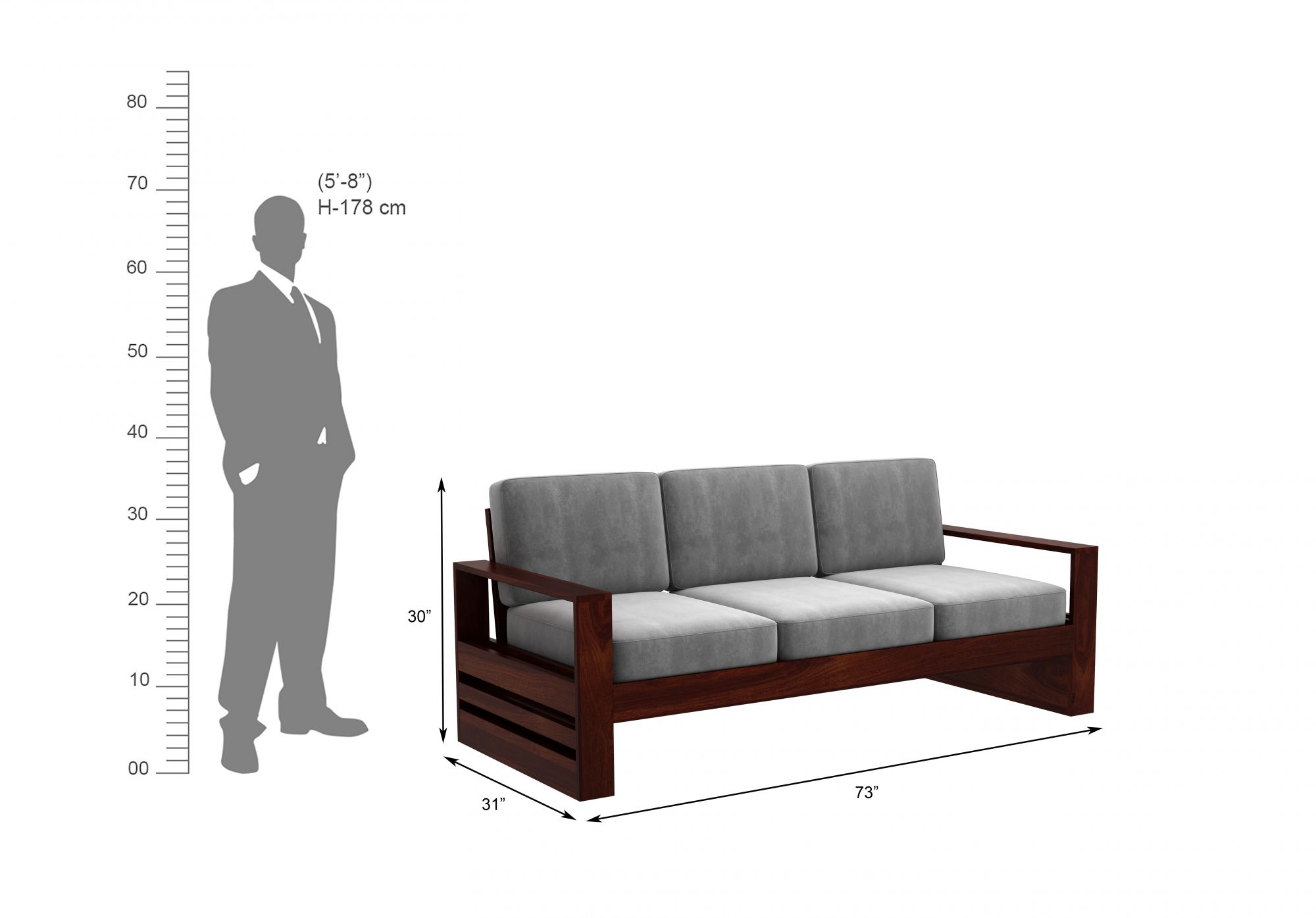 Picton Grey Wooden Sofa Set 5 Seater