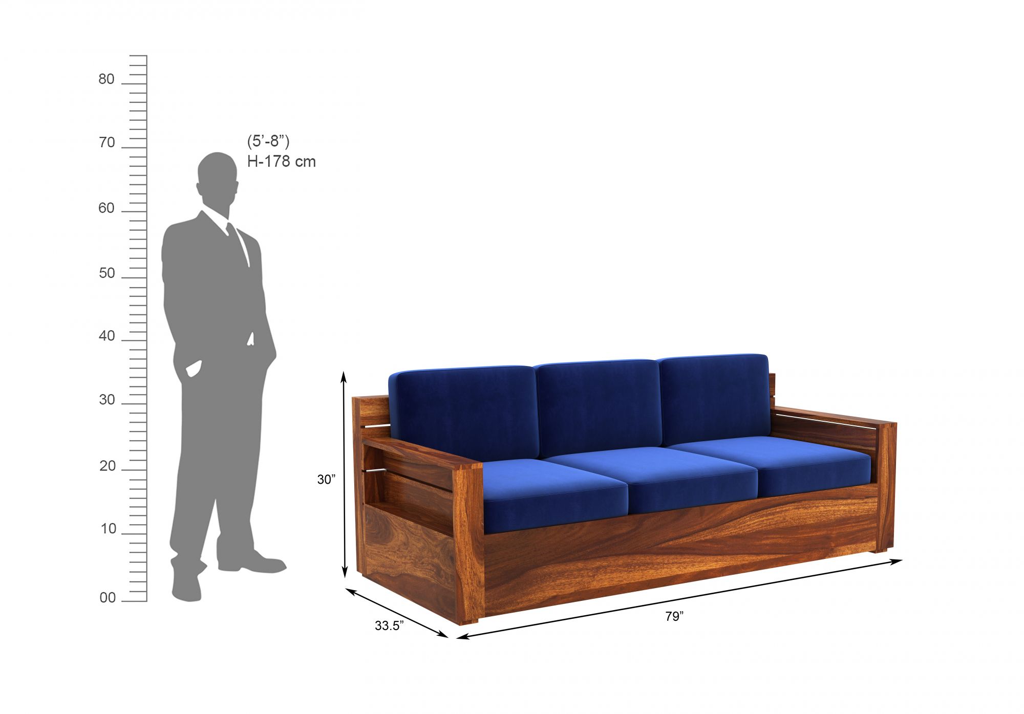 Nelson Blue 5 Seater Wooden Sofa Set