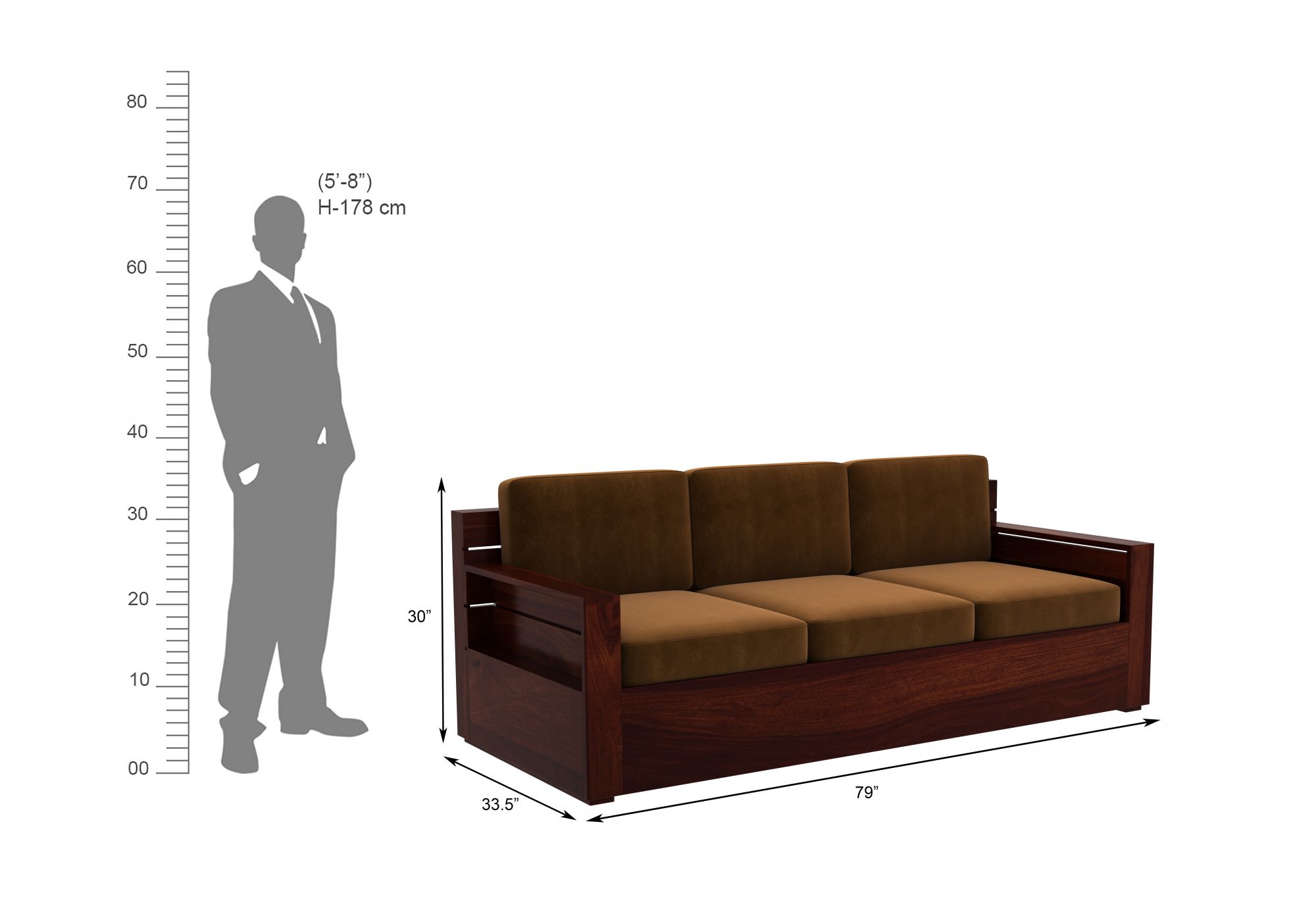 Nelson Brown 5 Seater Wooden Sofa Set