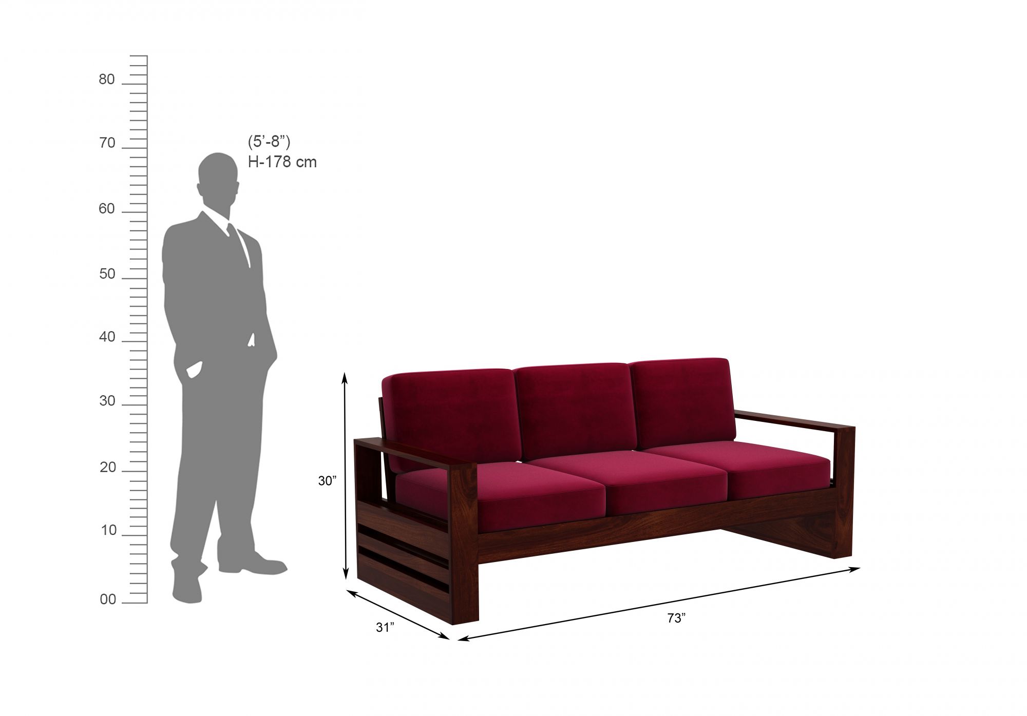 Picton Burgandy Wooden Sofa Set 5 Seater