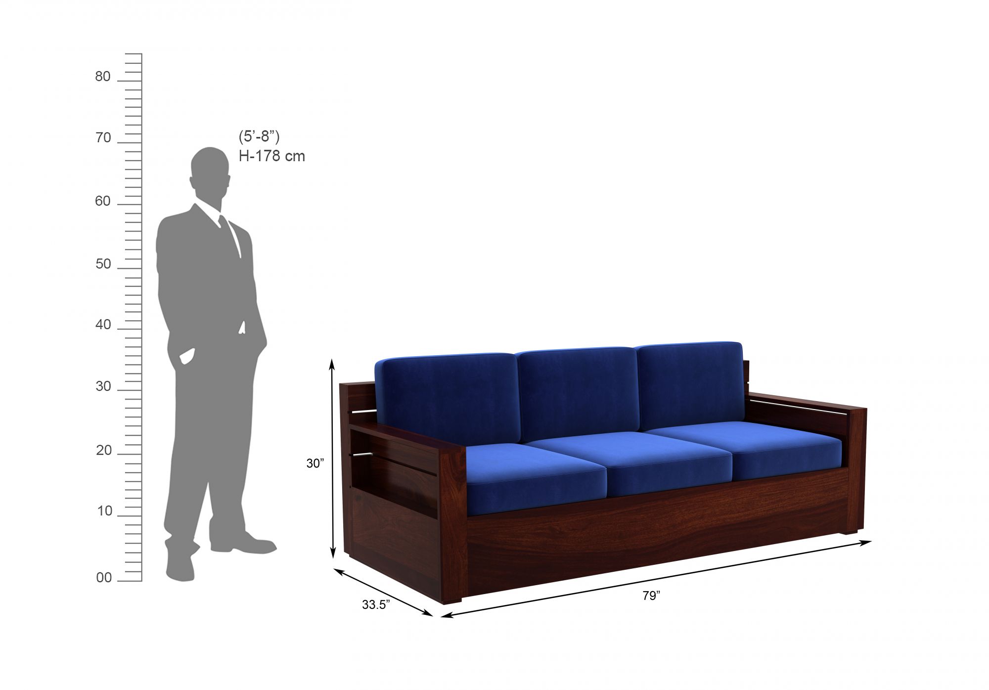 Nelson Blue 5 Seater Wooden Sofa Set