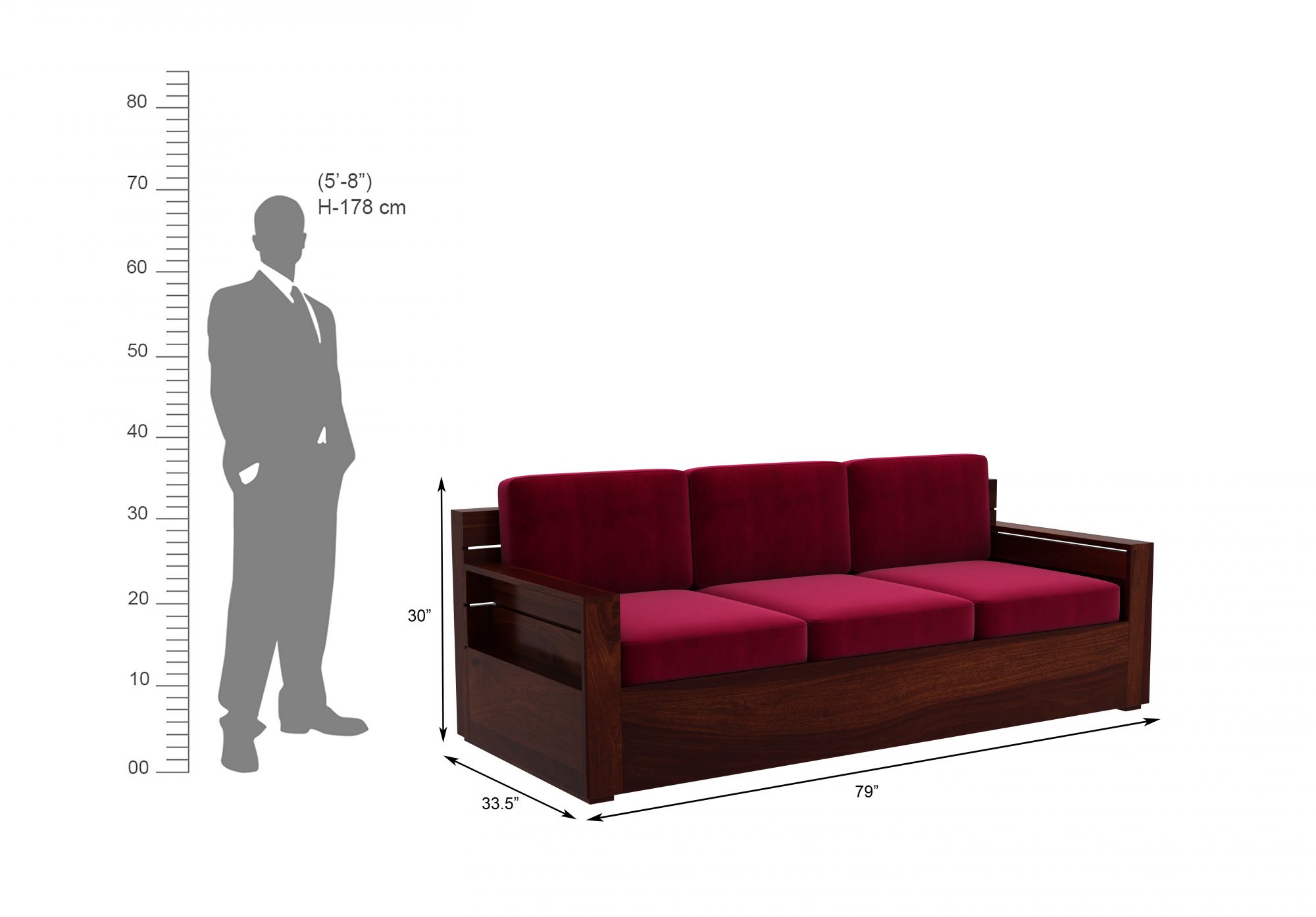 Nelson Burgandy 5 Seater Wooden Sofa Set