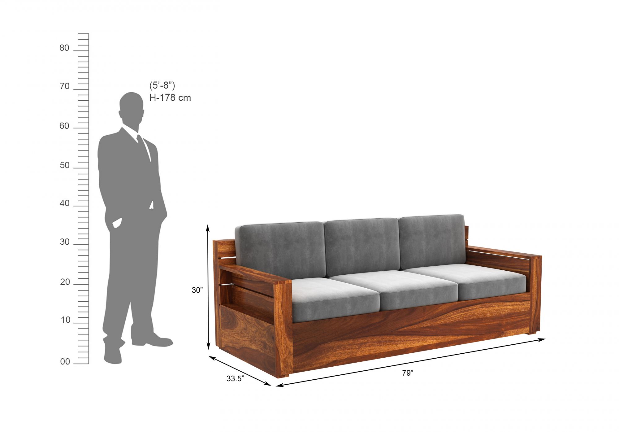 Nelson Grey 5 Seater Wooden Sofa Set