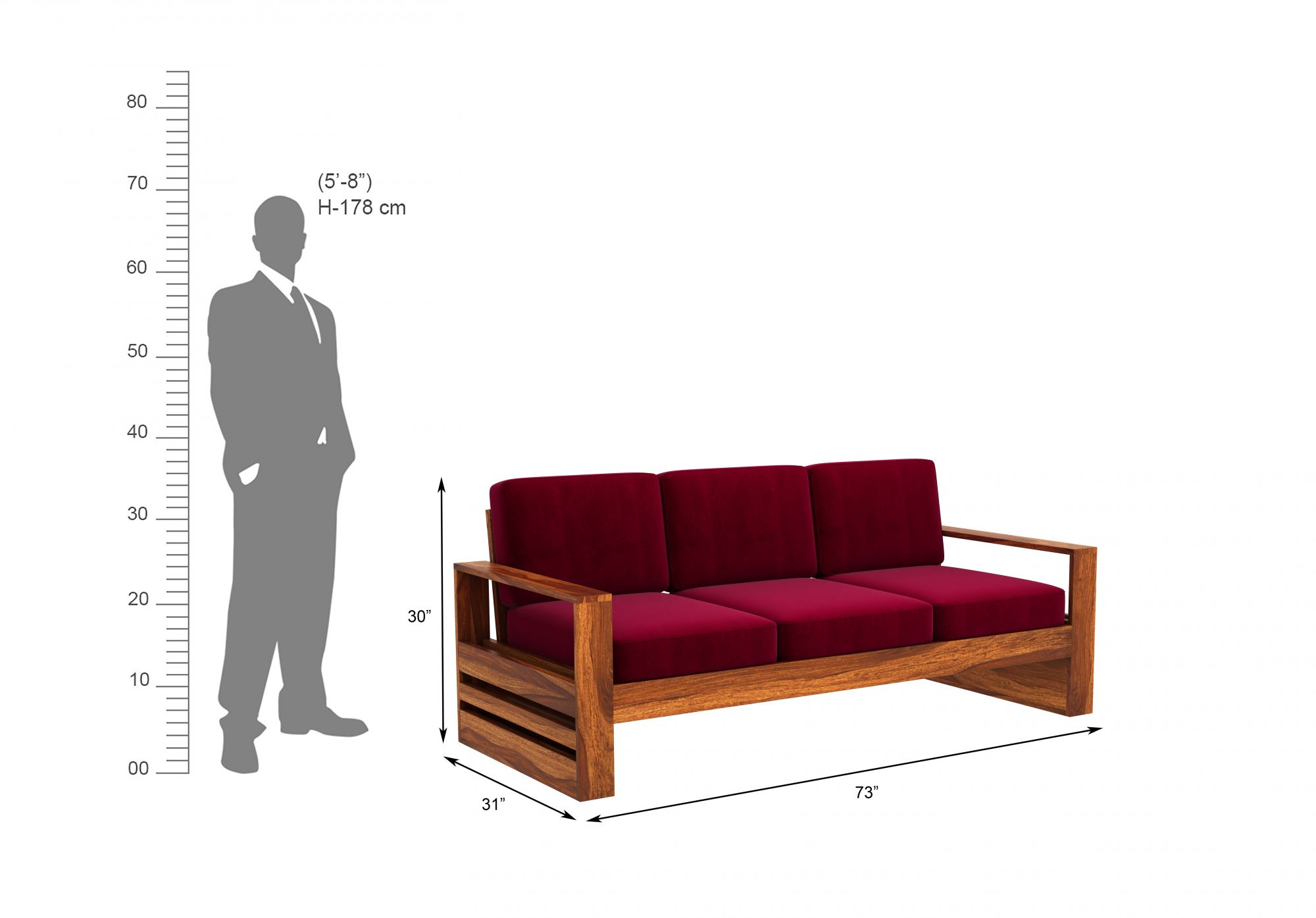Picton Burgandy Wooden Sofa Set 5 Seater