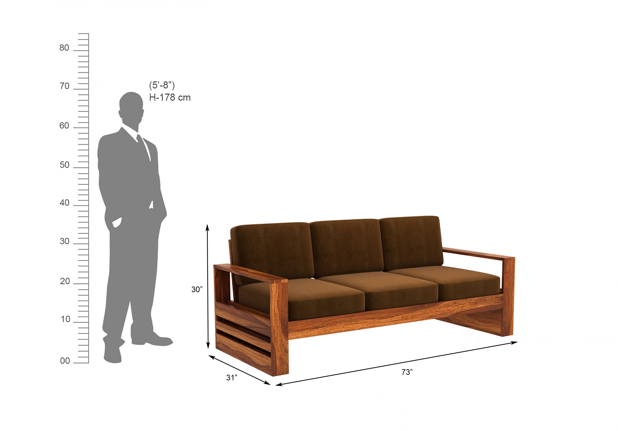 Picton Brown Wooden Sofa Set 5 Seater