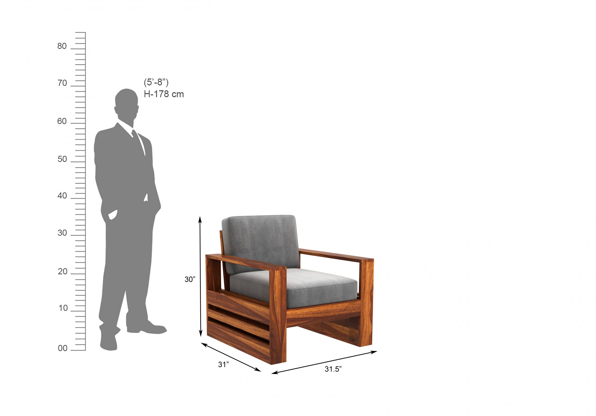 Picton Grey Wooden Sofa Set 5 Seater
