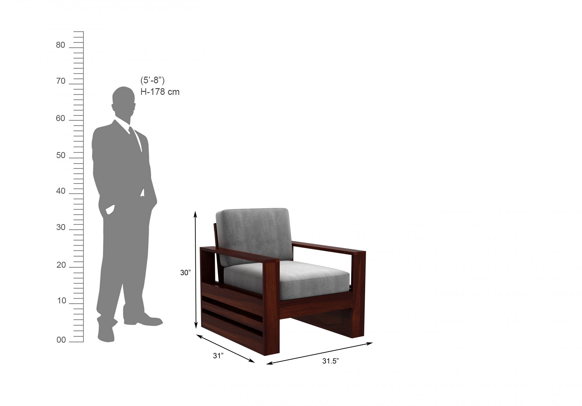 Picton Grey Wooden Sofa Set 5 Seater