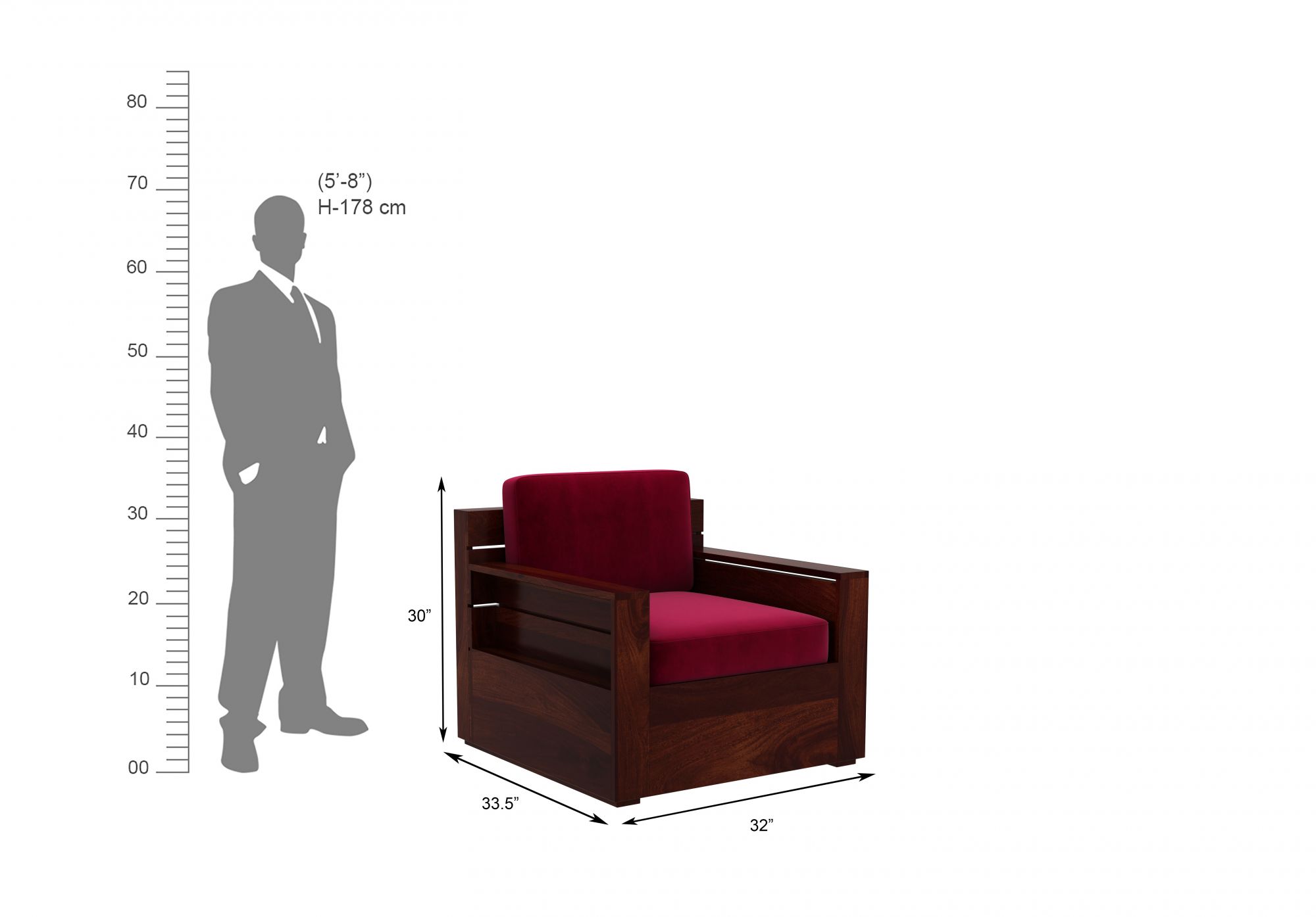 Nelson Burgandy 5 Seater Wooden Sofa Set