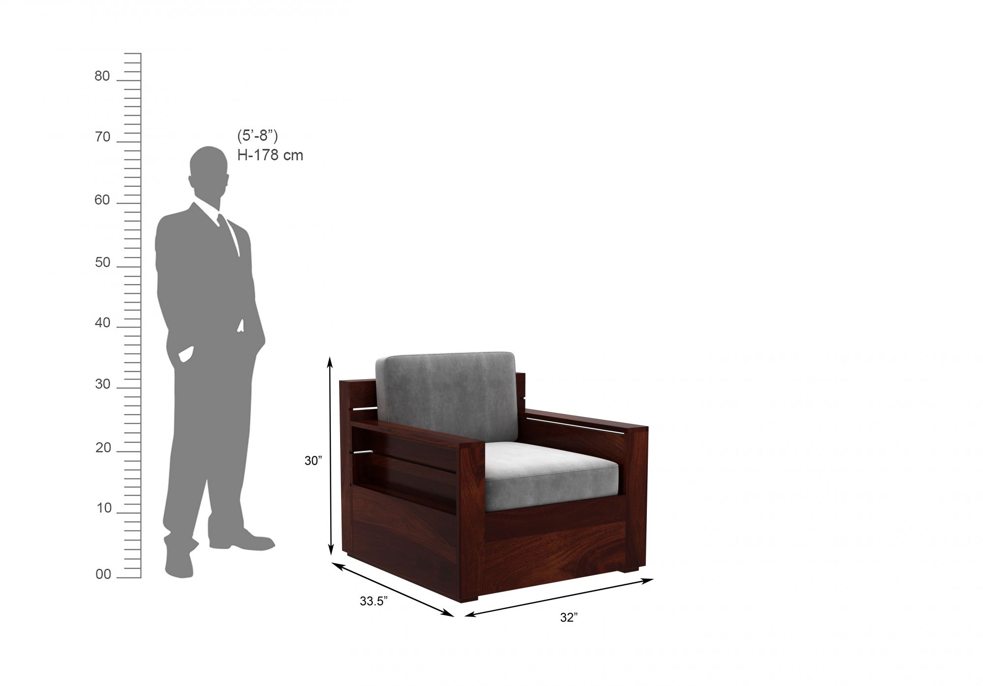 Nelson Grey 5 Seater Wooden Sofa Set