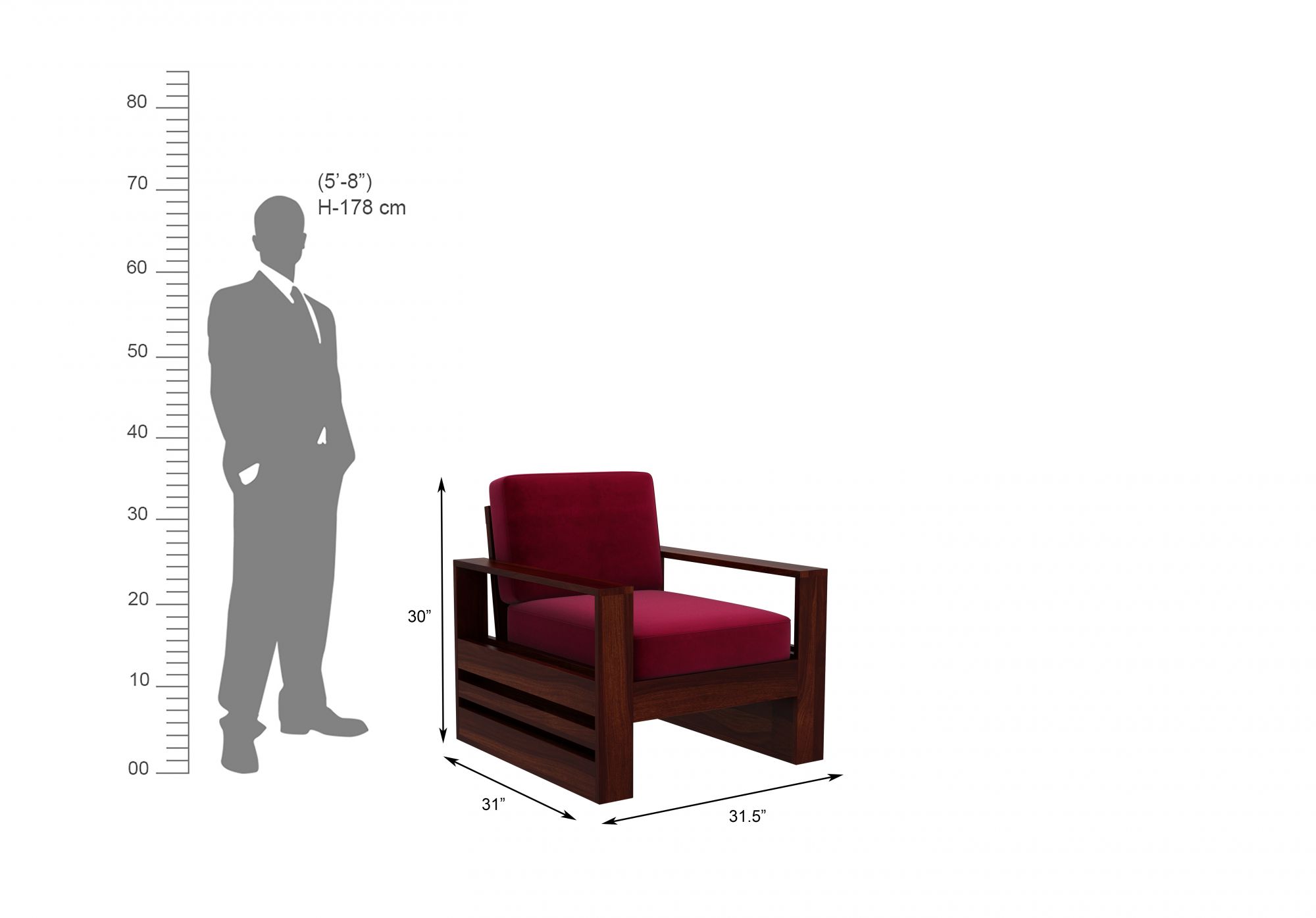 Picton Burgandy Wooden Sofa Set 5 Seater