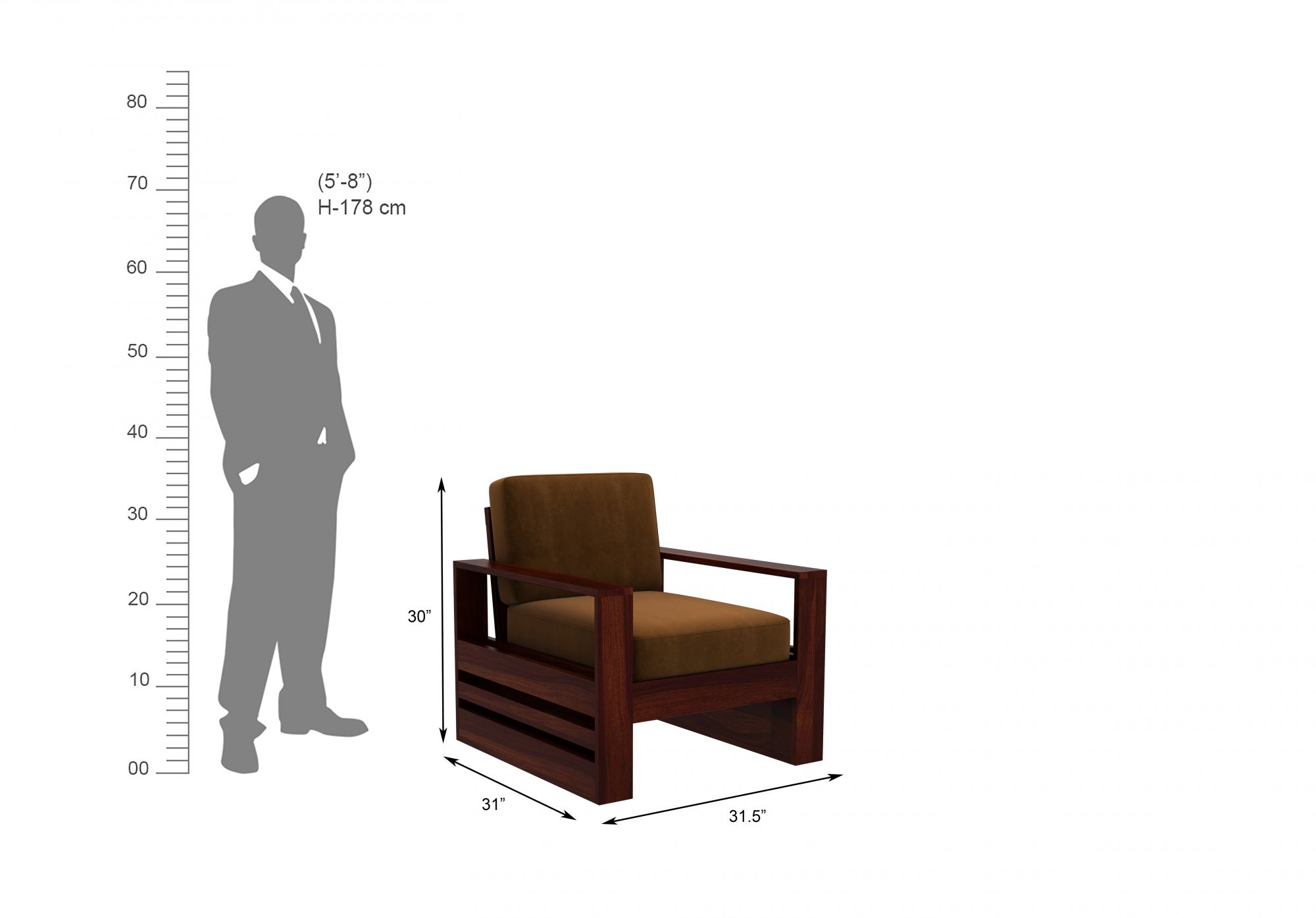 Picton Brown Wooden Sofa Set 5 Seater