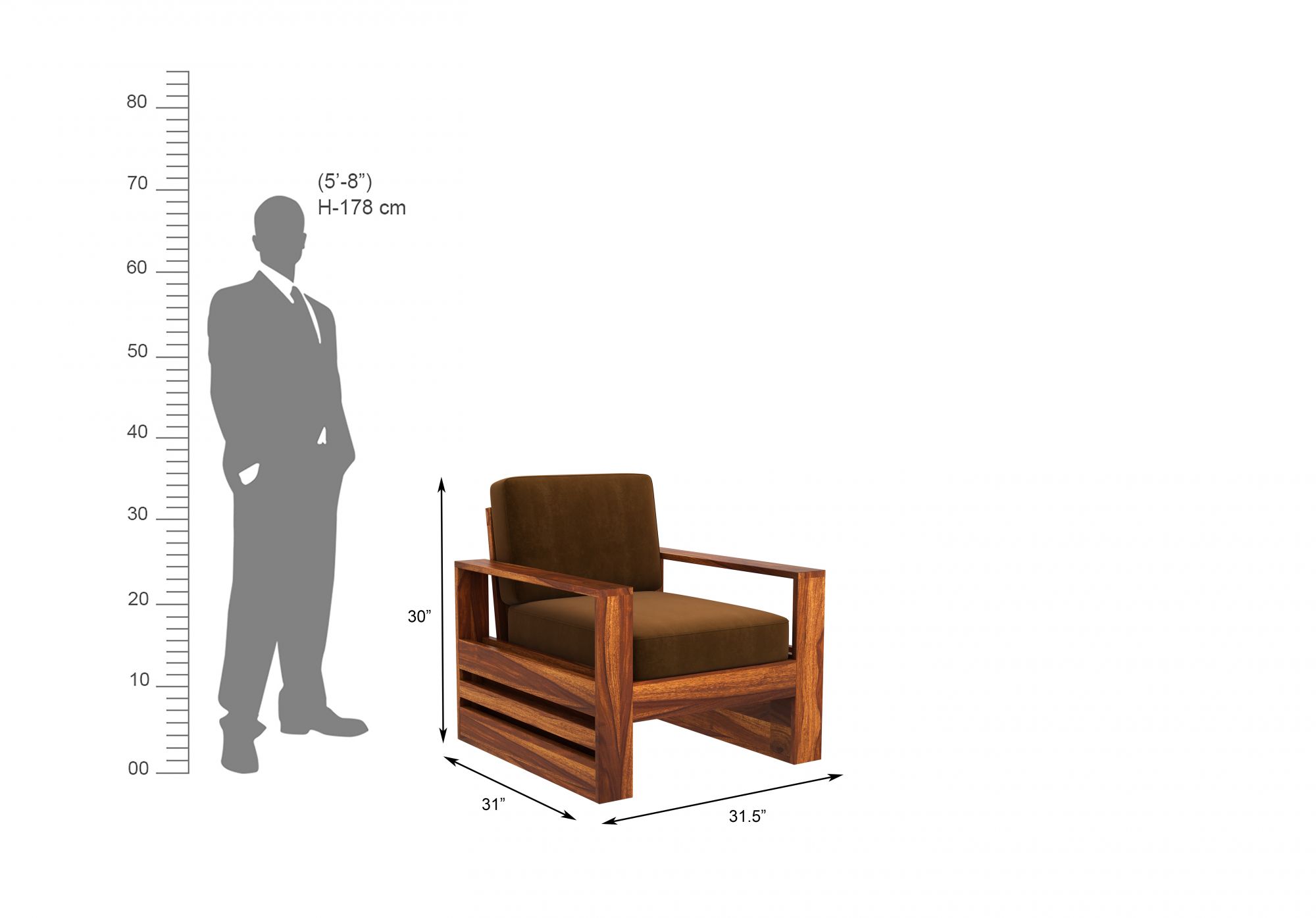 Picton Brown Wooden Sofa Set 5 Seater