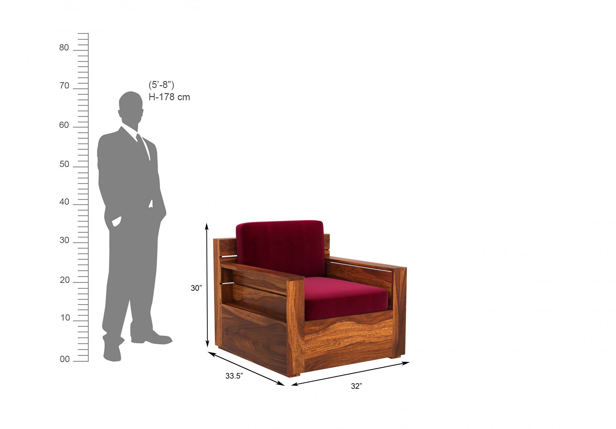 Nelson Burgandy 5 Seater Wooden Sofa Set