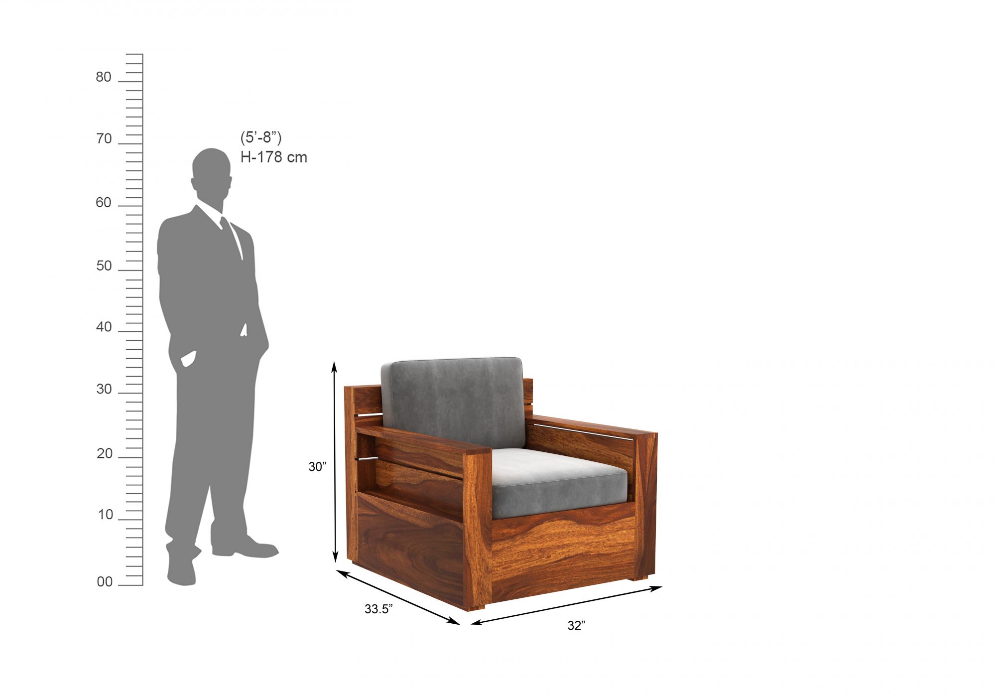 Nelson Grey 5 Seater Wooden Sofa Set