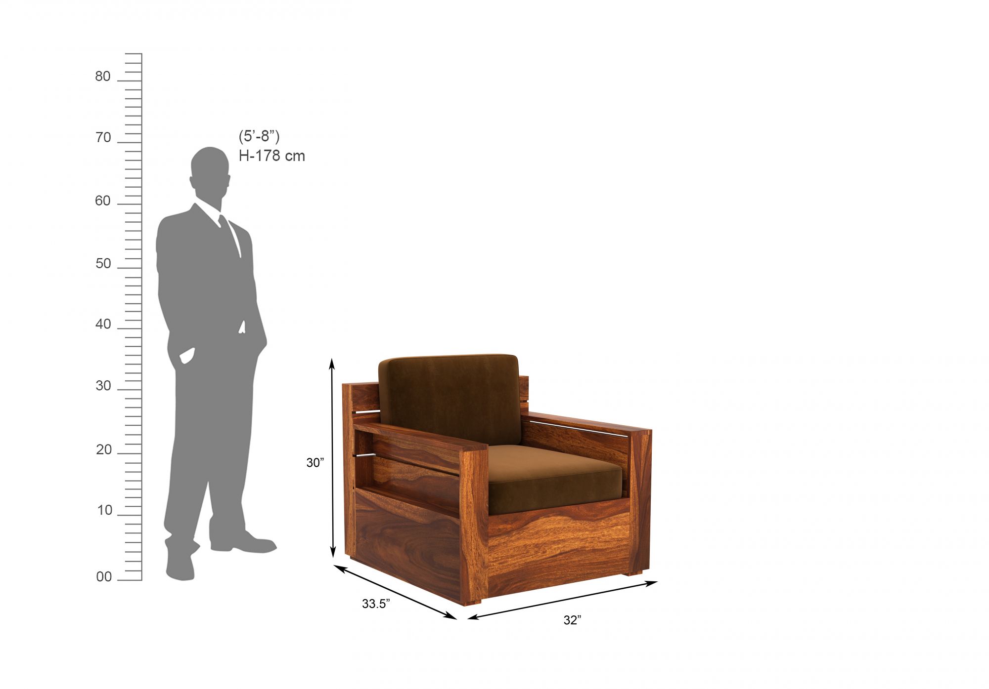 Nelson Brown 5 Seater Wooden Sofa Set
