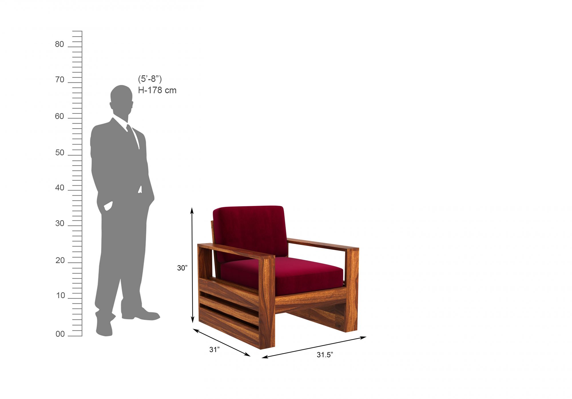 Picton Burgandy Wooden Sofa Set 5 Seater