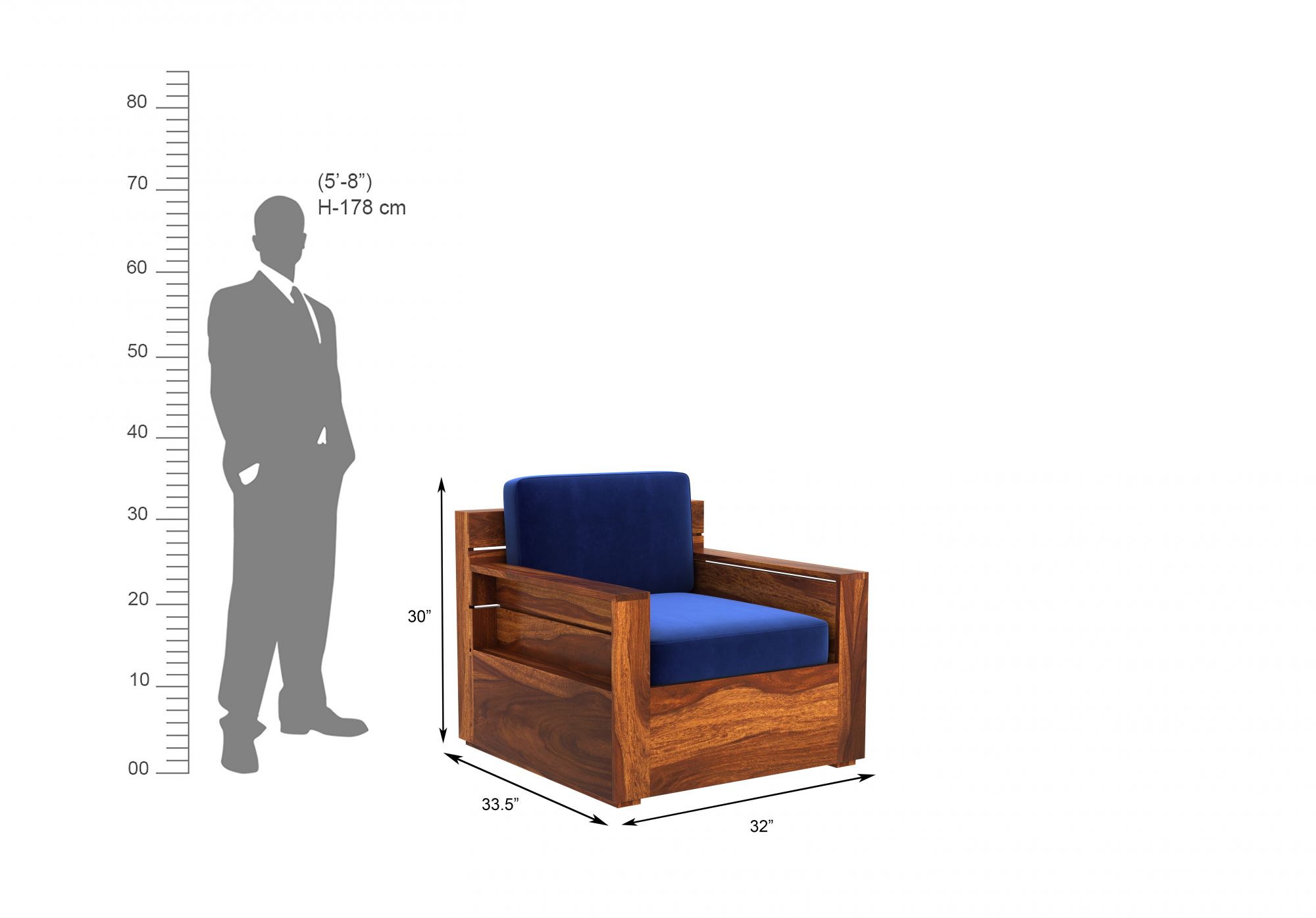 Nelson Blue 5 Seater Wooden Sofa Set