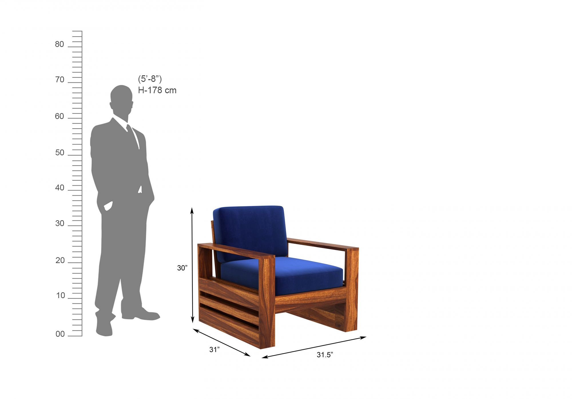 Picton Blue Wooden Sofa Set 5 Seater