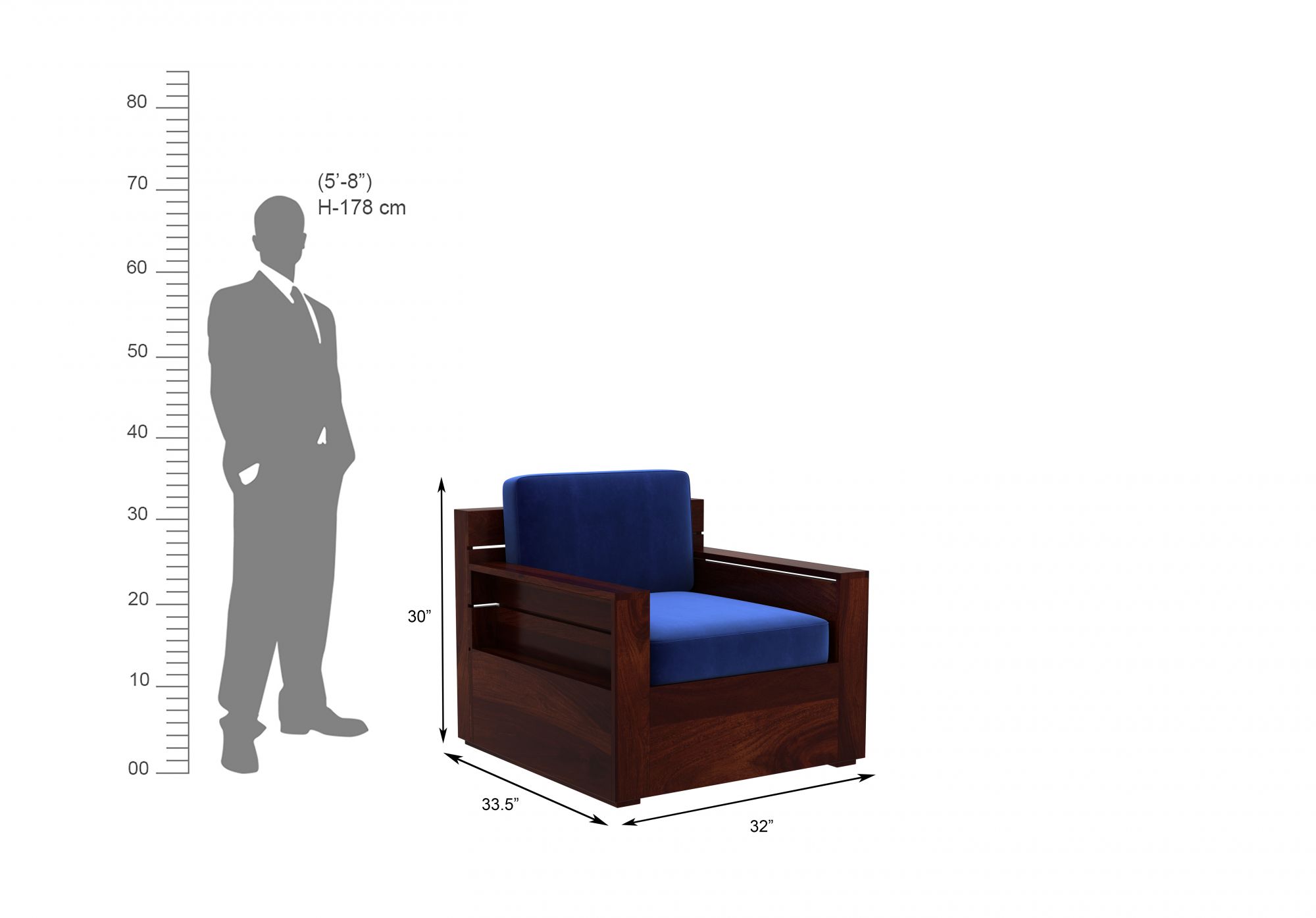 Nelson Blue 5 Seater Wooden Sofa Set