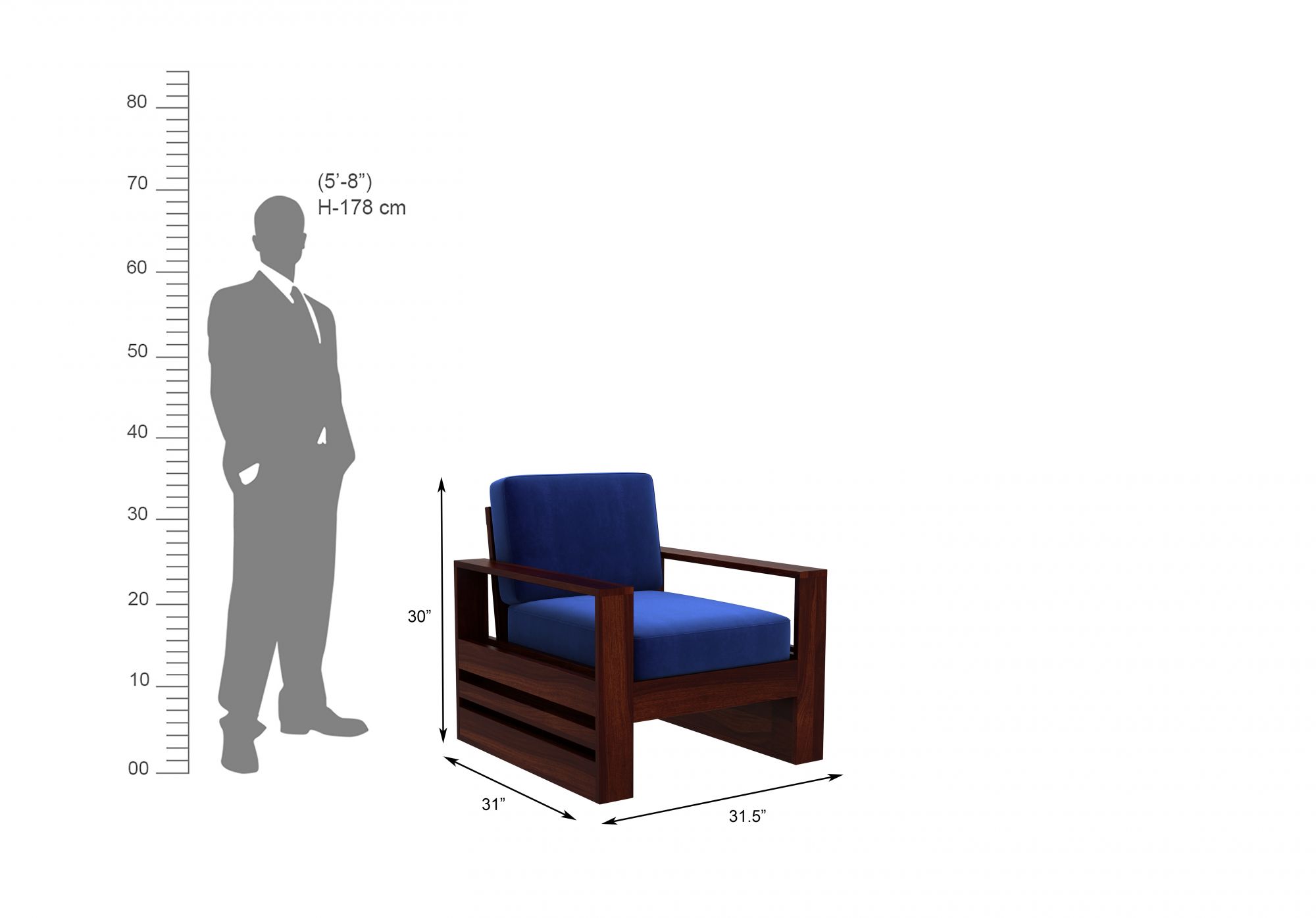 Picton Blue Wooden Sofa Set 5 Seater