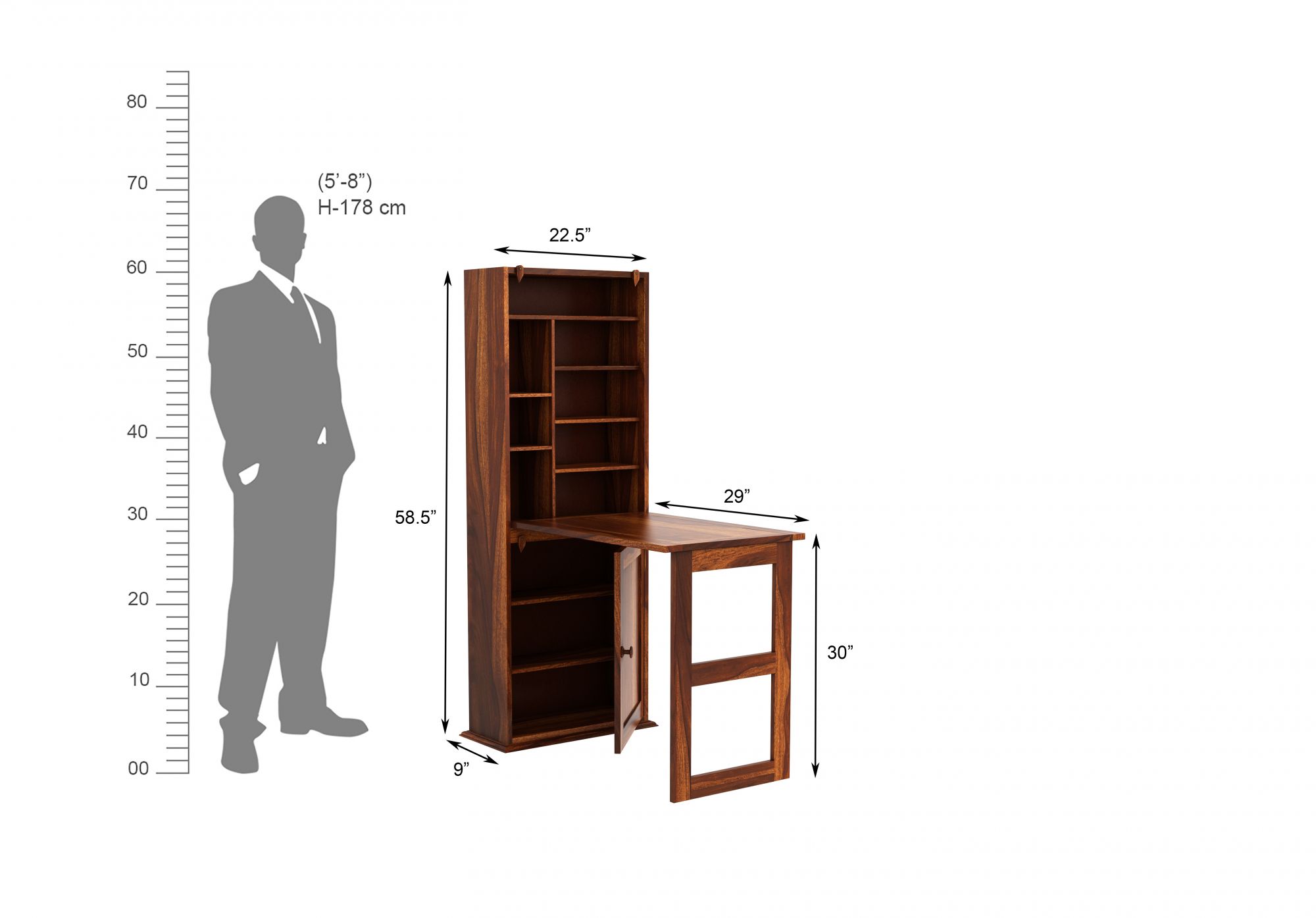 Atlantic Study Table with Bookshelf Teak Finish