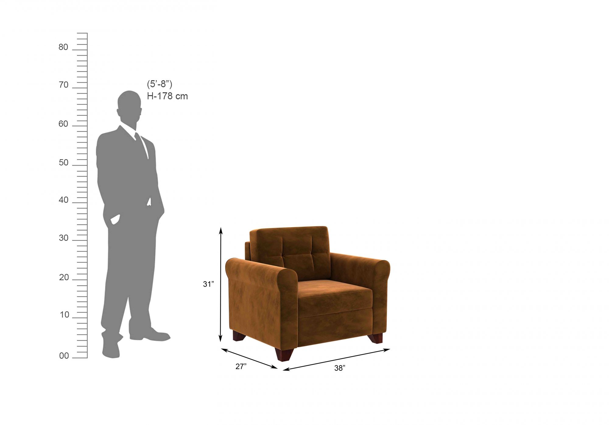 Monarch Brown 1 Seater Sofa Set