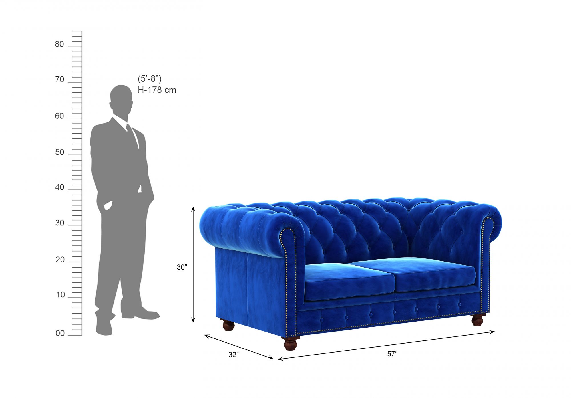 Windsor Blue 2 Seater Sofa Set