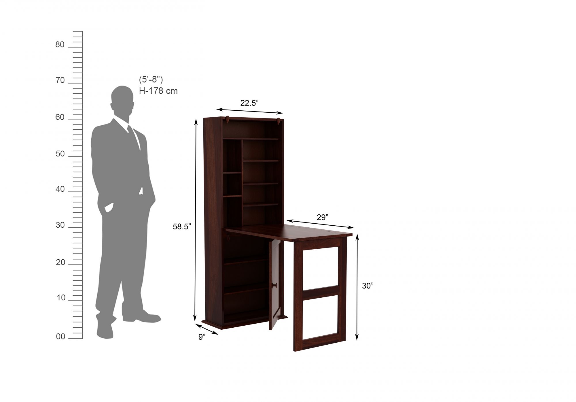 Atlantic Study Table with Bookshelf Walnut Finish