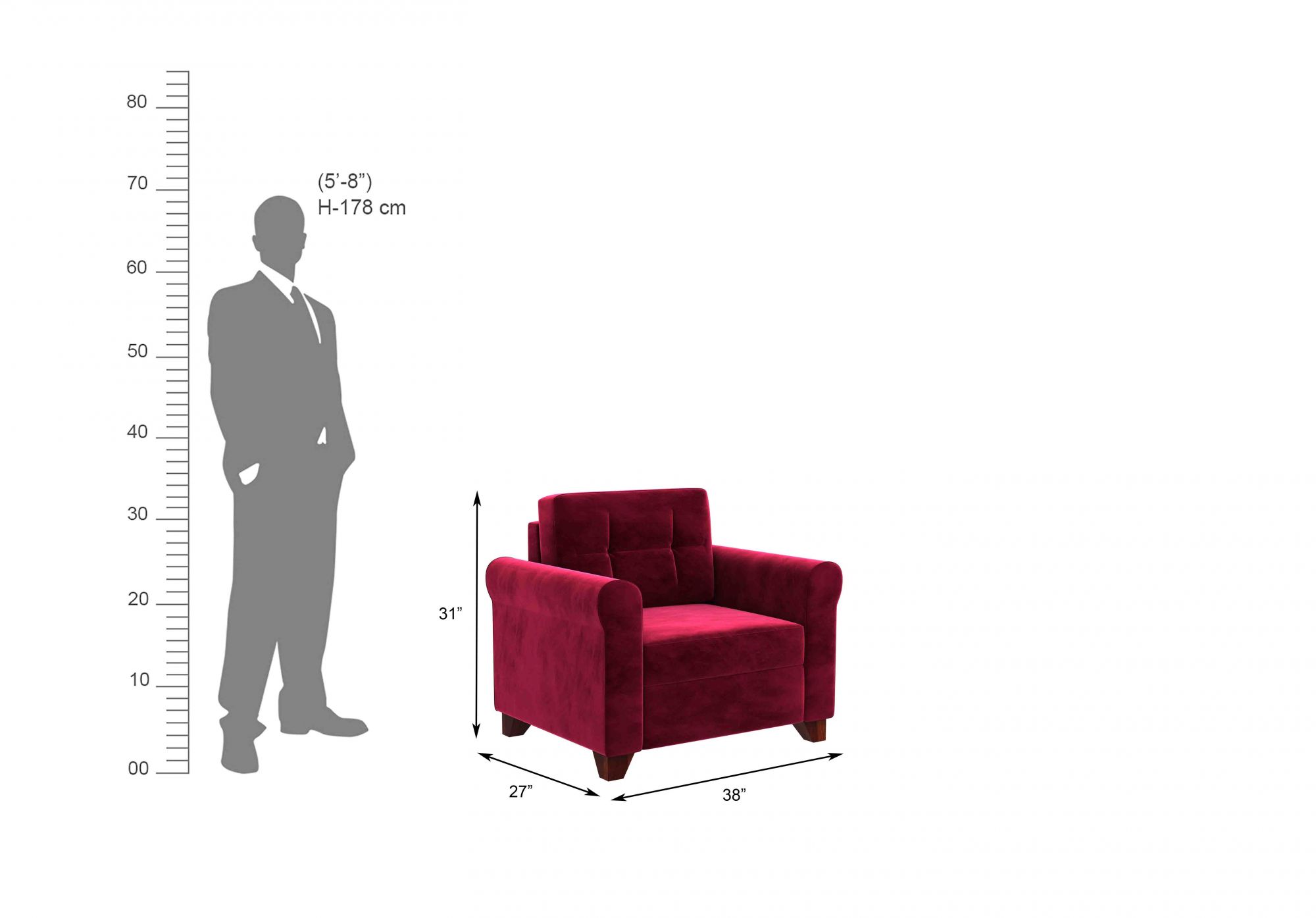 Monarch Burgandy 1 Seater Sofa Set