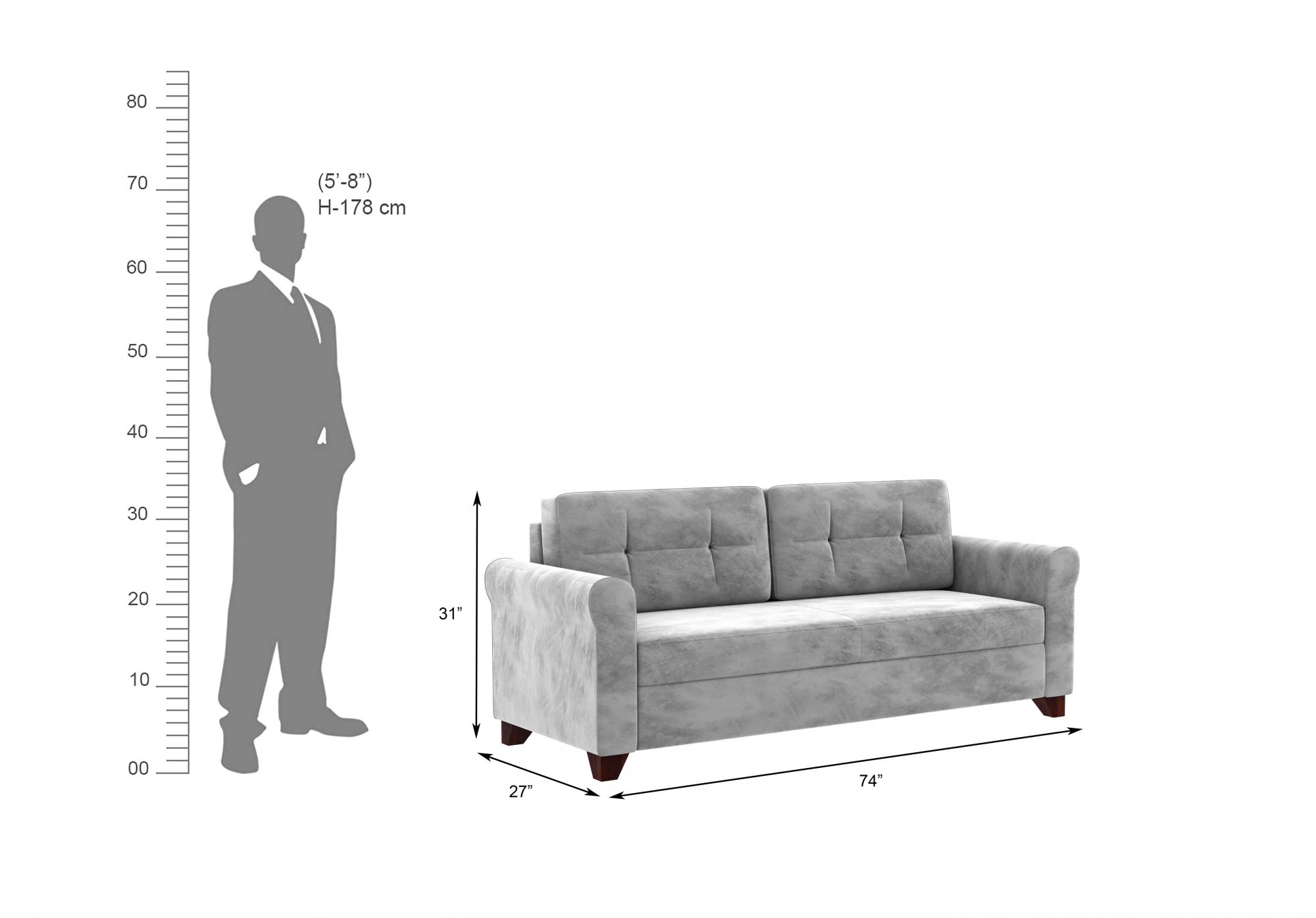 Monarch Grey 3 Seater Fabric Sofa Set