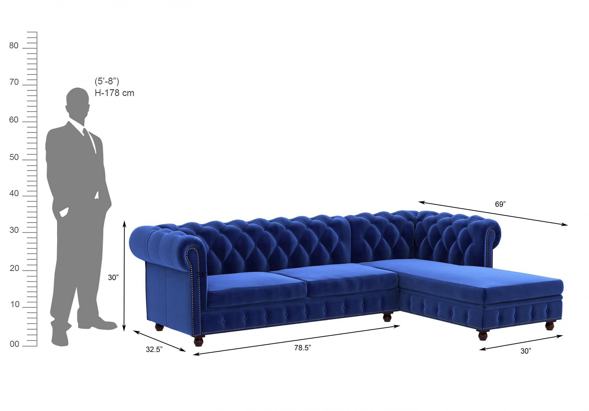 Windsor Blue L Shape Sofa Set