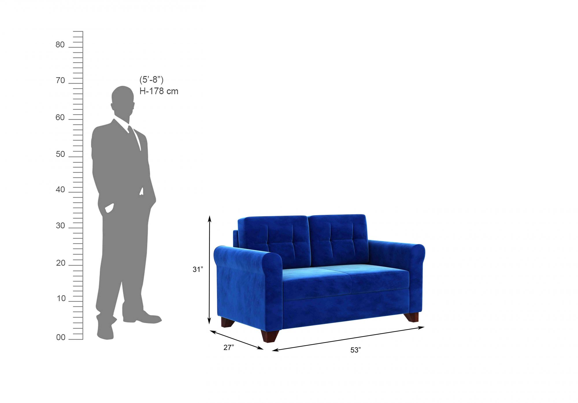 Monarch Blue 2 Seater Fabric Sofa Set
