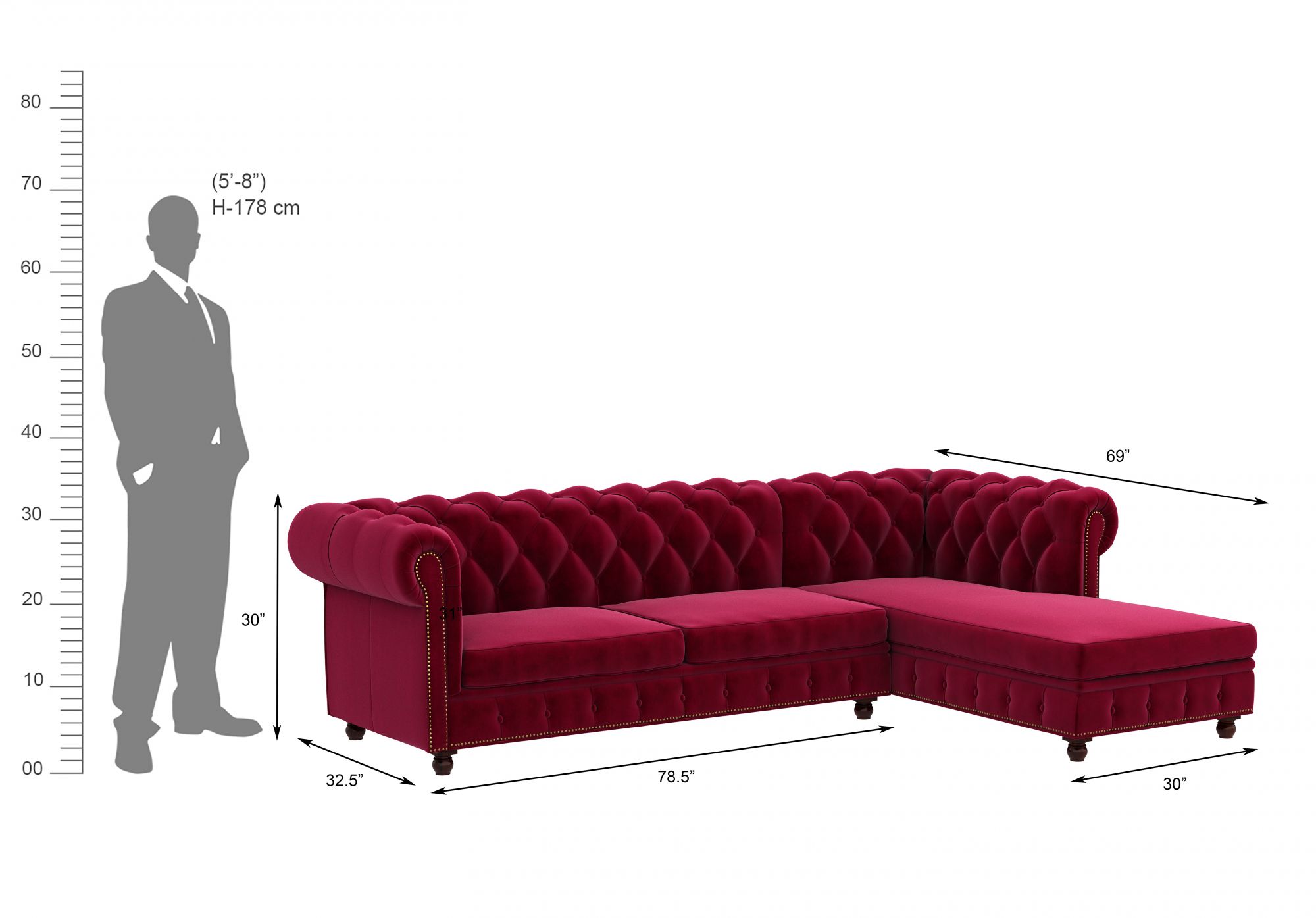 Windsor Burgandy L Shape Sofa Set