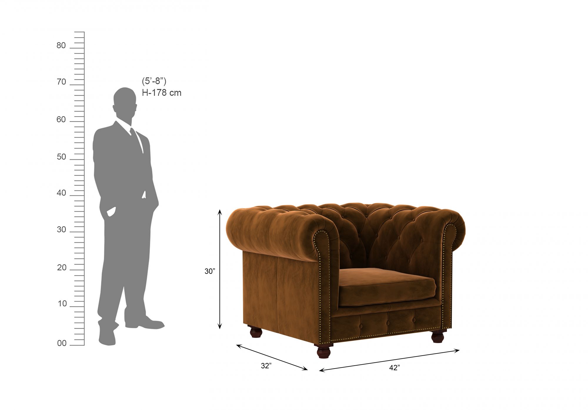 Windsor Brown 1 Seater Sofa Set
