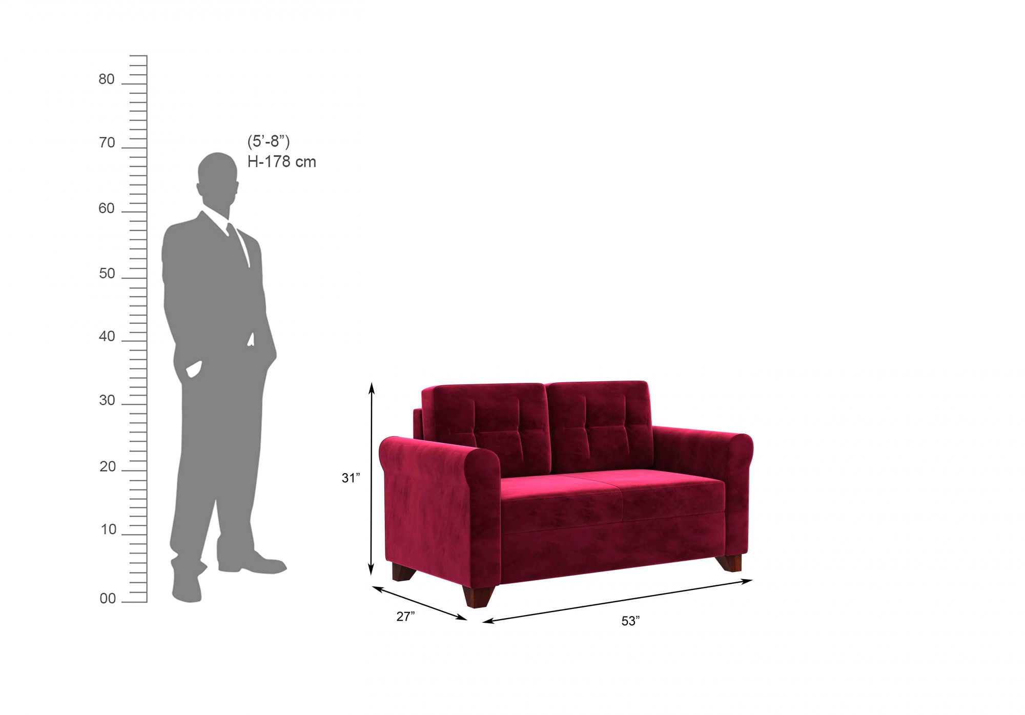 Monarch Burgandy 2 Seater Fabric Sofa Set
