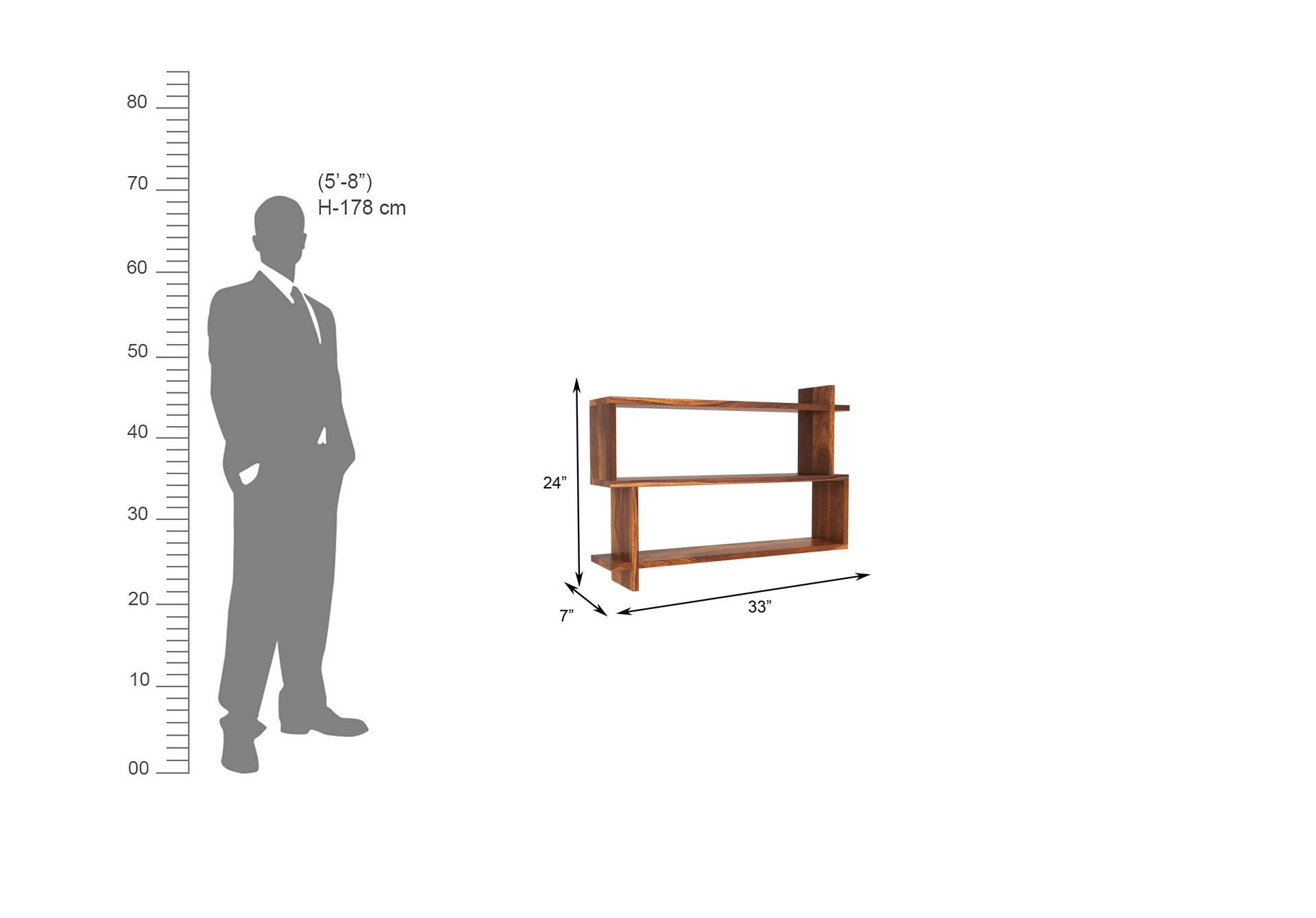 Floating Sheesham Wood Wall Shelves Teak finish
