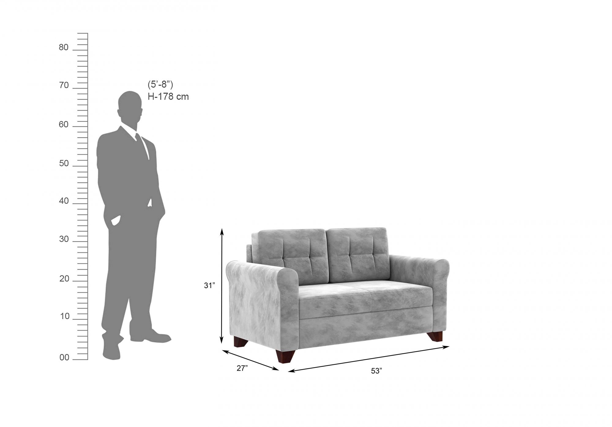 Monarch Grey 2 Seater Fabric Sofa Set